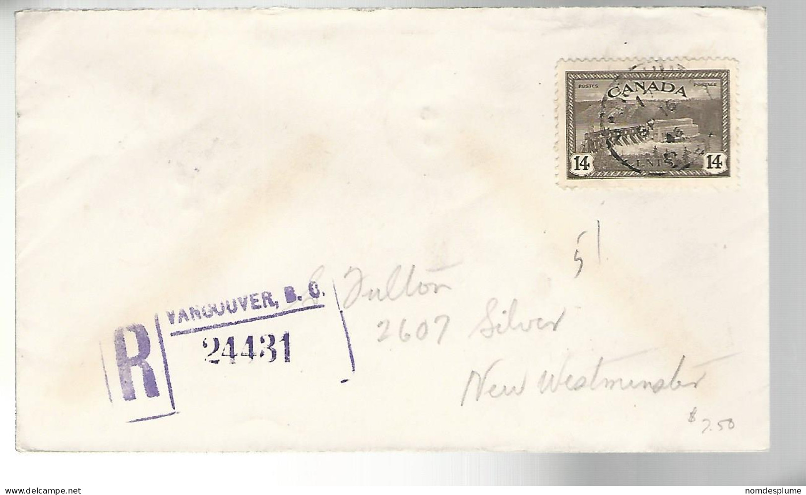 52208 ) Canada Registered Postmark 1946 Vancouver New Westminster - Registration & Officially Sealed