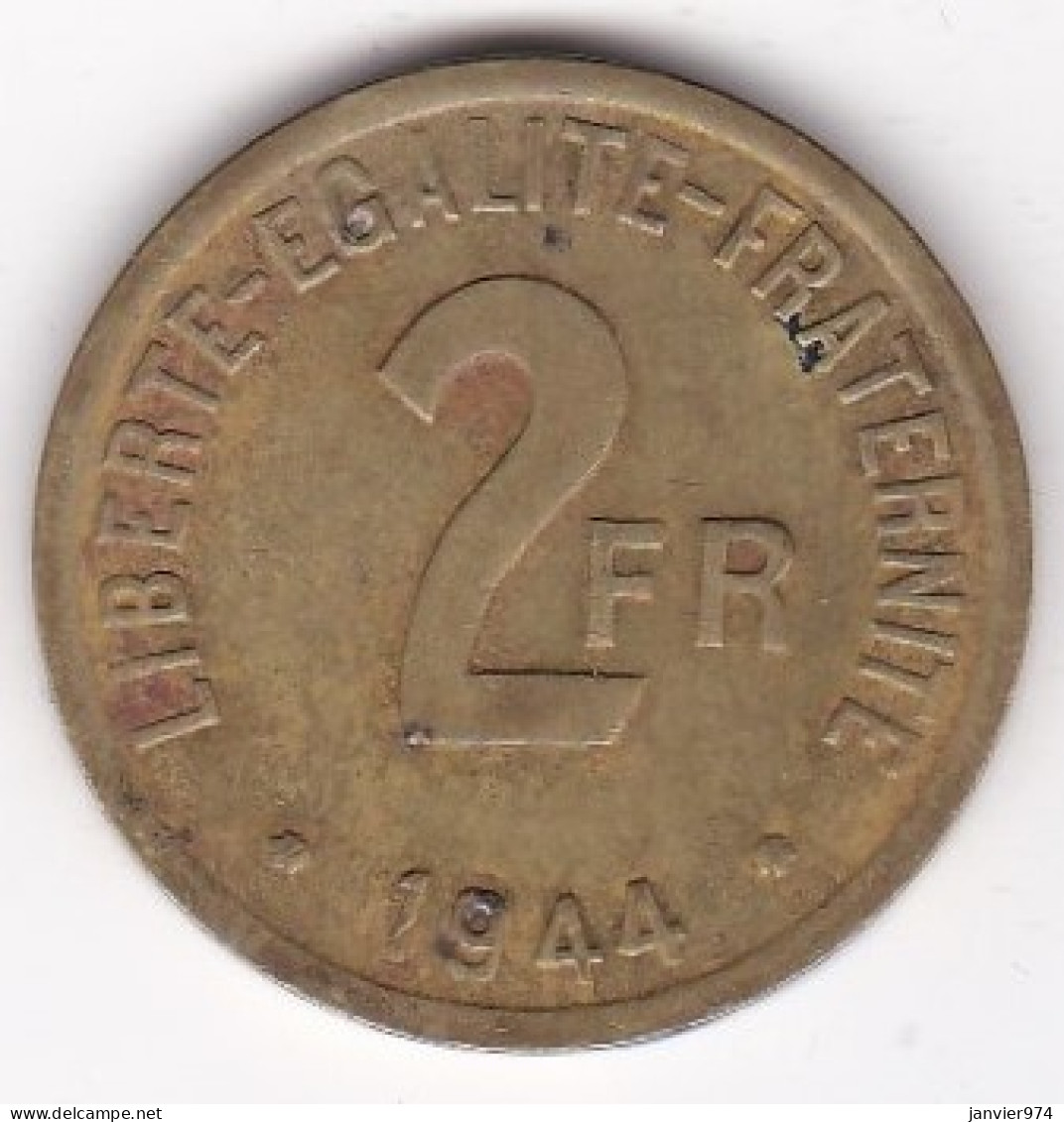 Gouvernement Provisoire 2 Francs 1944 Type Français , En Laiton , Lec# 45 - Algérie