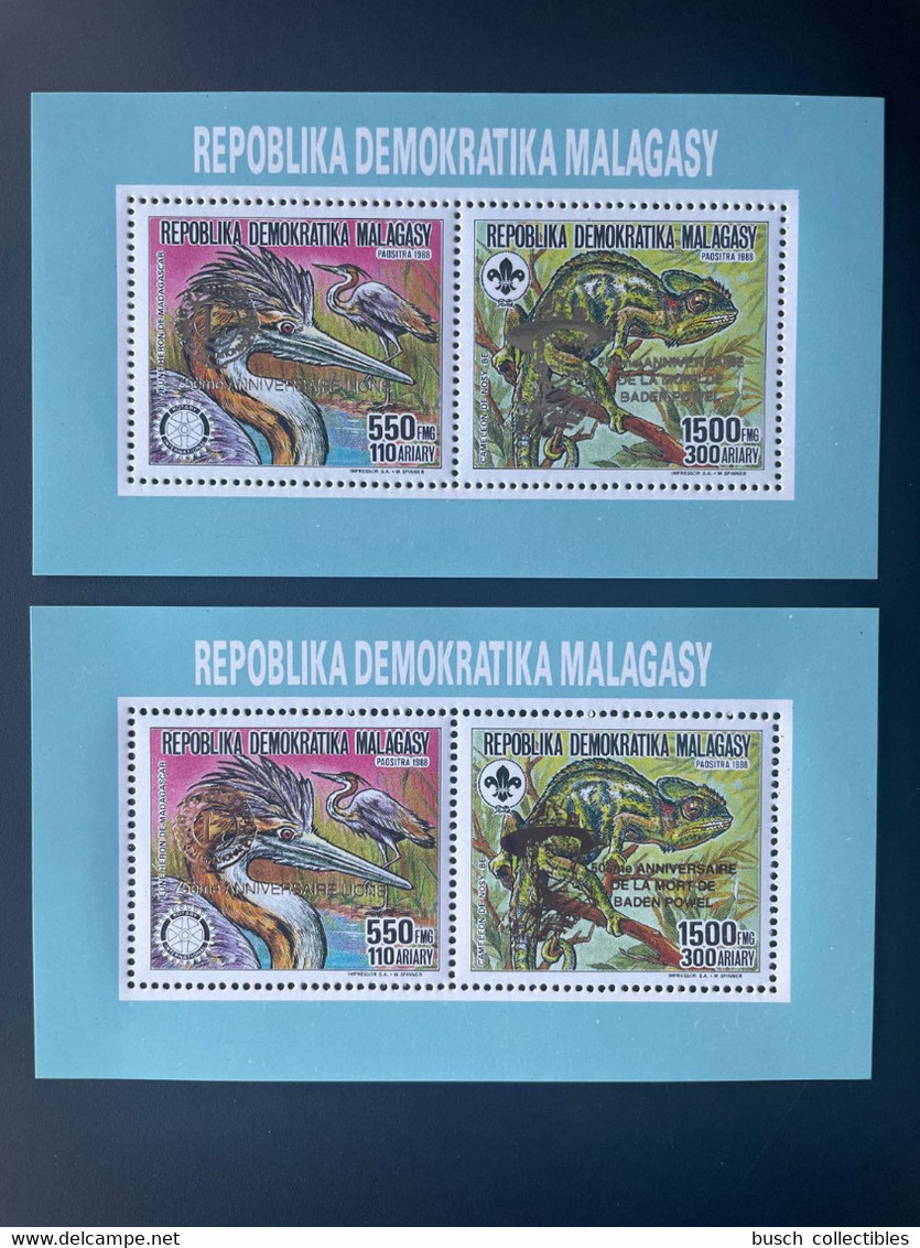 Madagascar Madagaskar 1993 Mi. 1534 1535Aa B Klb Gold Silver Overprint Scouts Jamboree Baden-Powell Lions International - Ongebruikt