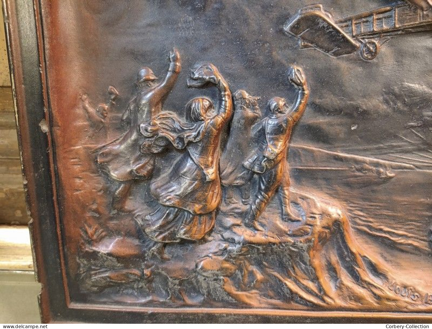 Sculpture Bas-Relief Terre Cuite Aviation Louis Blériot Signée M. Olivier Paris Ca1900 / Avion - Andere & Zonder Classificatie