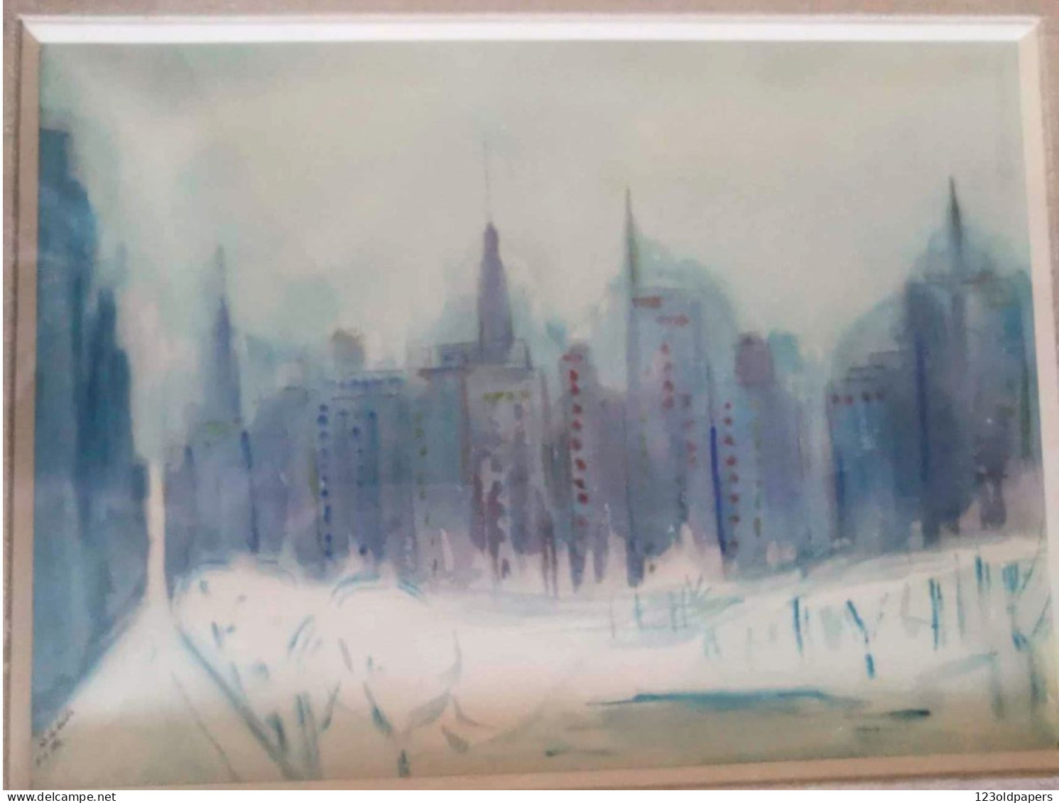 ORIGINALE SIGNEE RACHEL GINSBURG RAHKELLA EXPO SALON DES INDEPENDANTS 1955 NEW YORK CENTRAL PARK  SOUTH JUDAICA