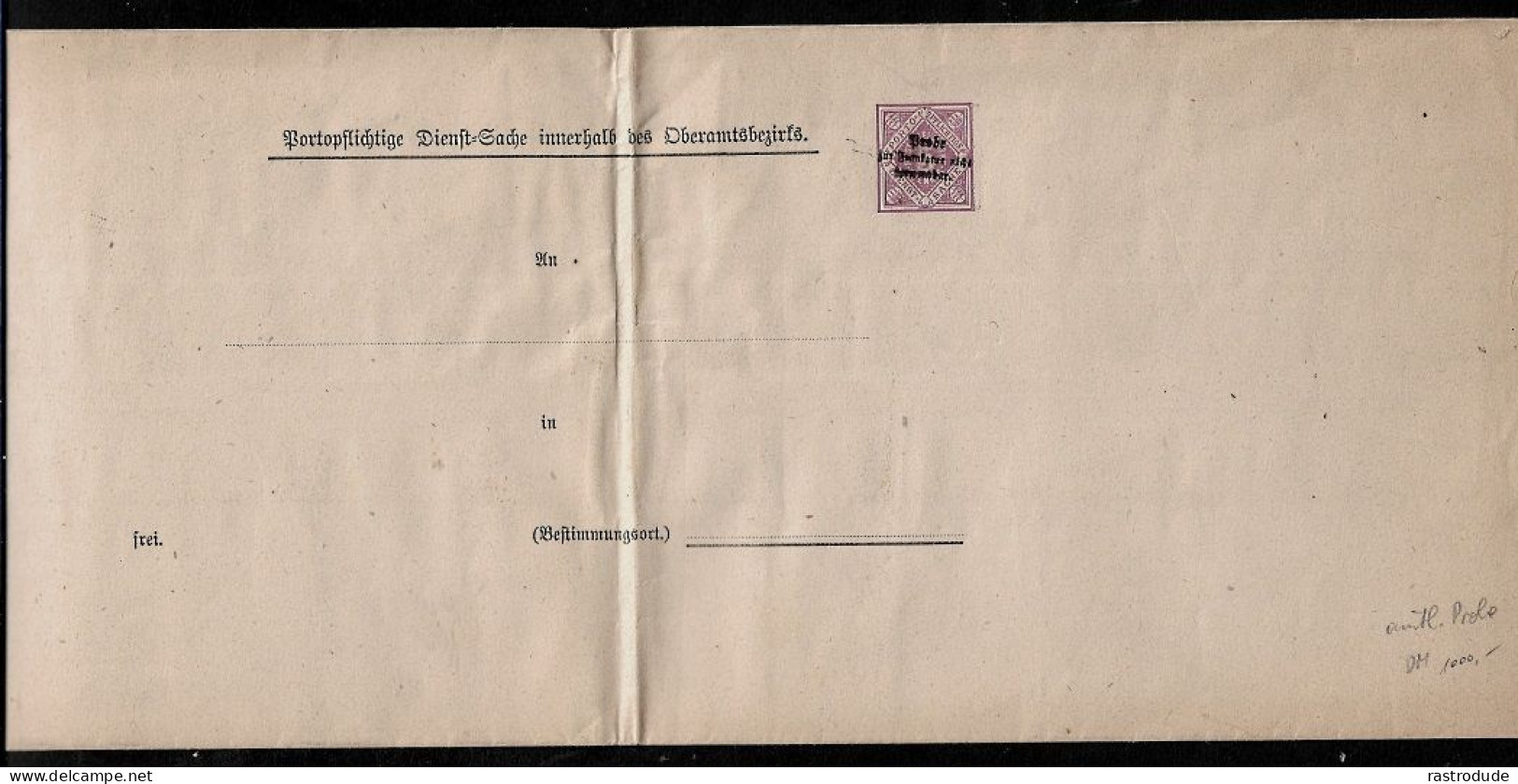 1875 SELTEN - WÜRTTEMBERG 5Pf. ÜBERDRUCK PROBE FÜR FRANKATUR NICHT VERWENDAR DIENSTUMSCHLAG DU 1 - Postal  Stationery