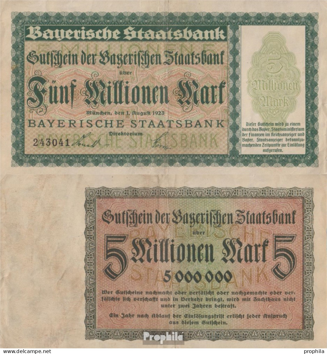 Bayern Inflationsgeld Bayerische Staatsbank Gebraucht (III) 1923 5 Millionen Mark - 5 Millionen Mark