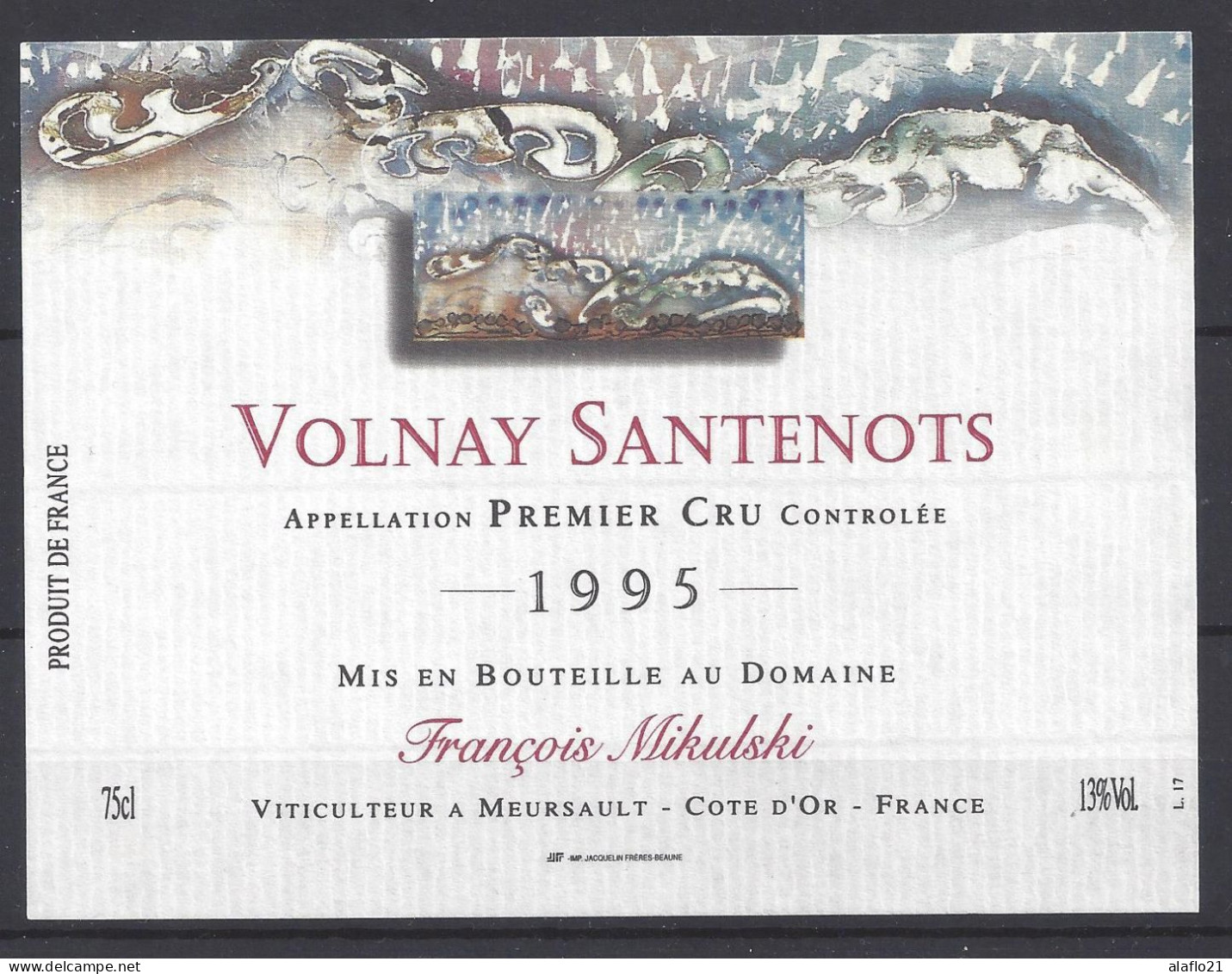ETIQUETTE - VOLNAY SANTENOTS 1995 - François Mikulski - Bourgogne