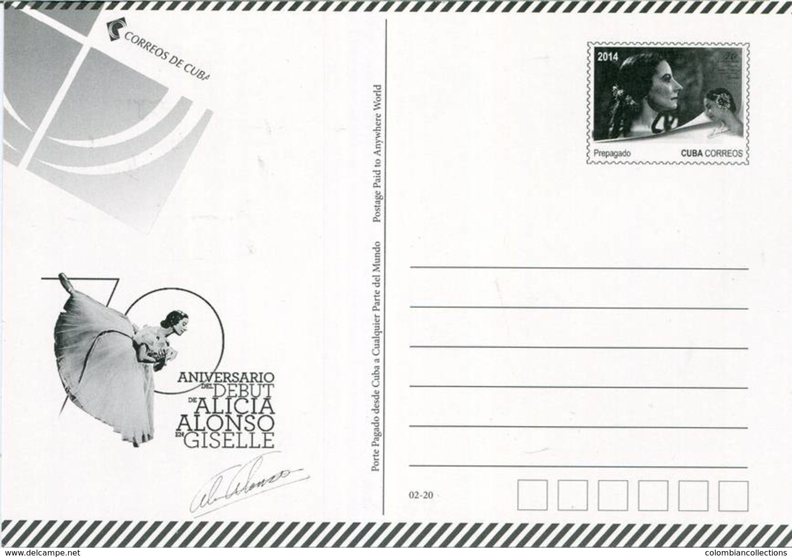 Lote PEP1194, Cuba, 2014, Entero Postal Stationery, Alicia Alonso, 4-20, Dance, Ballet, Giselle - Maximumkarten