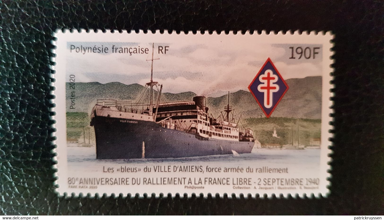 Polynesia 2020 Polynesie 80th Ann Rallying Free France Ww2 Boat VILLE AMIENS 1v - Unused Stamps