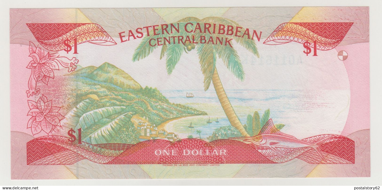 Eastern Caribbean Central Bank Banconota One Dollar (1985-88)Anguilla Not Named On Map - Pick 17KSuffix  K St. Kitts FDS - Caraïbes Orientales