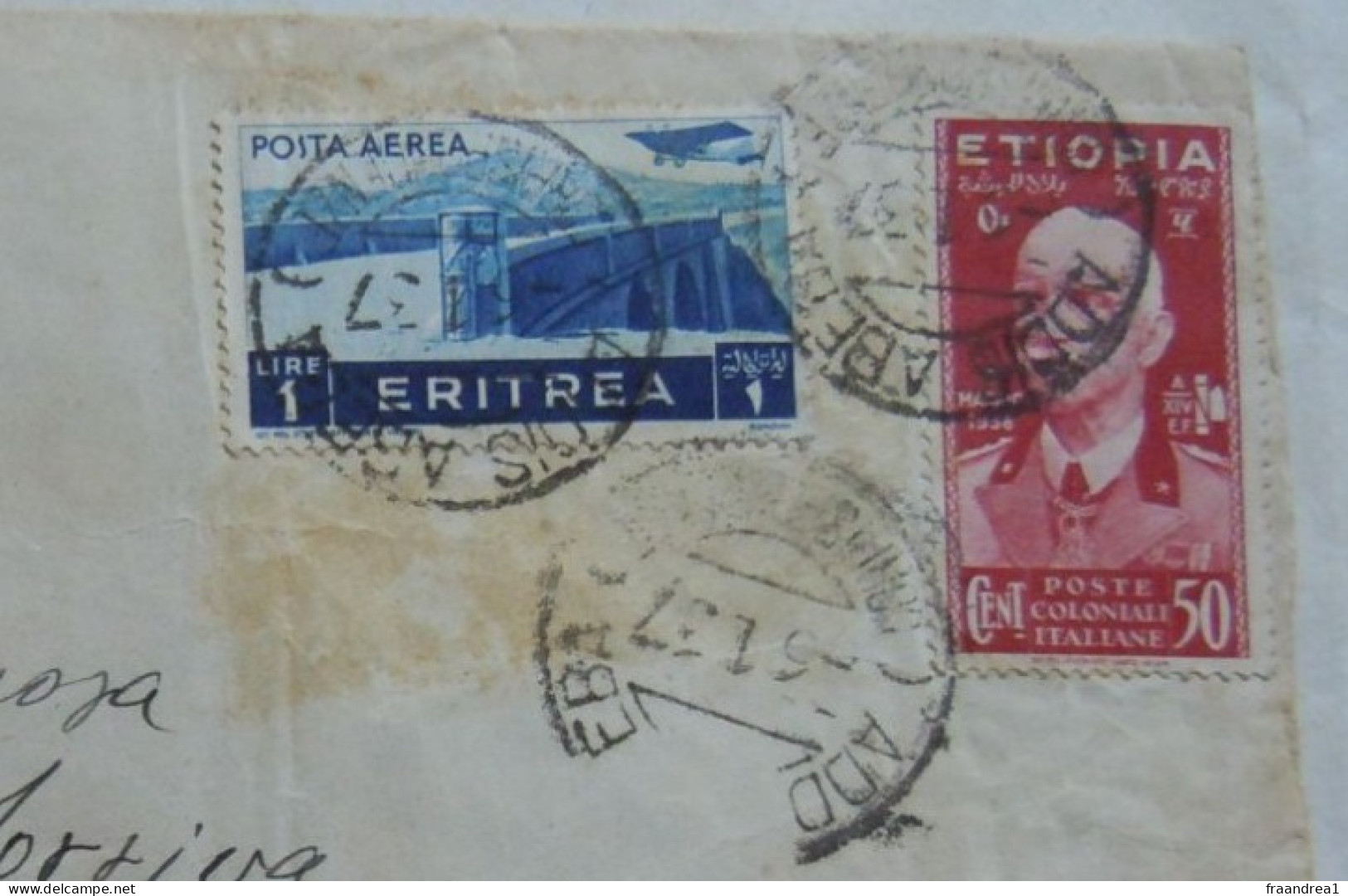 ETIOPIA  AIR MAIL   ADDIS ABEBA    -#- 1937 ERITREA  1 LIRA + 50 CENT RARA - Etiopía