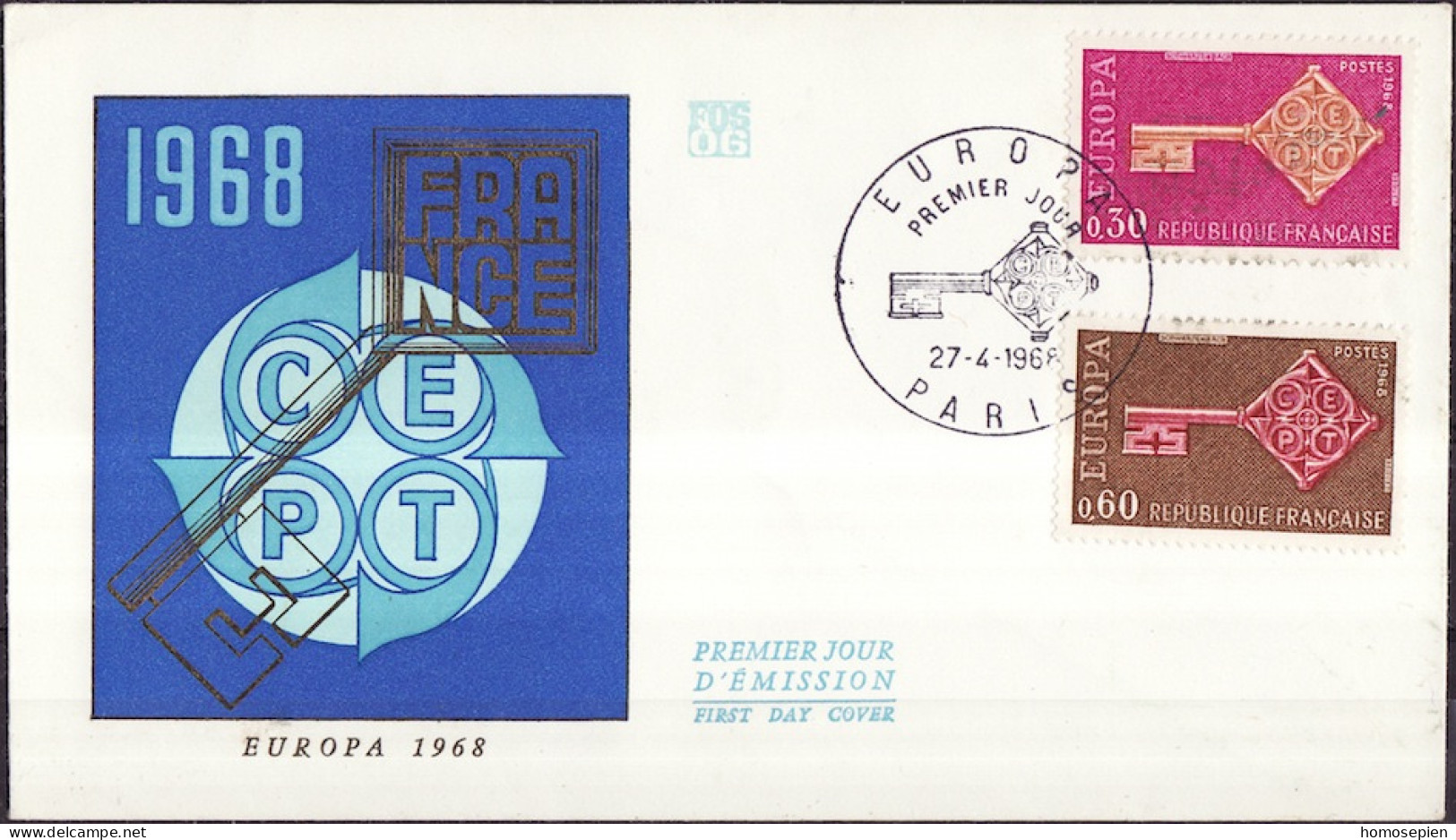 Europa CEPT 1968 France - Frankreich FDC5 Y&T N°1556 à 1557 - Michel N°1621 à 1622 - 1968