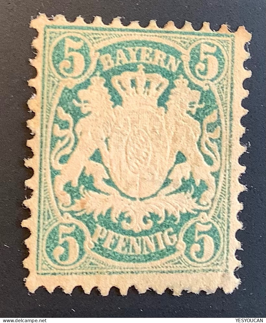 Mi 38b * SELTENE FARBE DUNKELBLAUGRÜN Tadellos Mit Nur 2 Getönten Zähnen Gepr Bauer BPP, Bayern 1876 5Pf Wappen (mint - Neufs