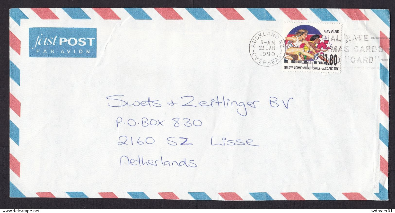 New Zealand: Airmail Cover To Netherlands, 1990, 1 Stamp, Athletics, Games, Sports (creases) - Brieven En Documenten