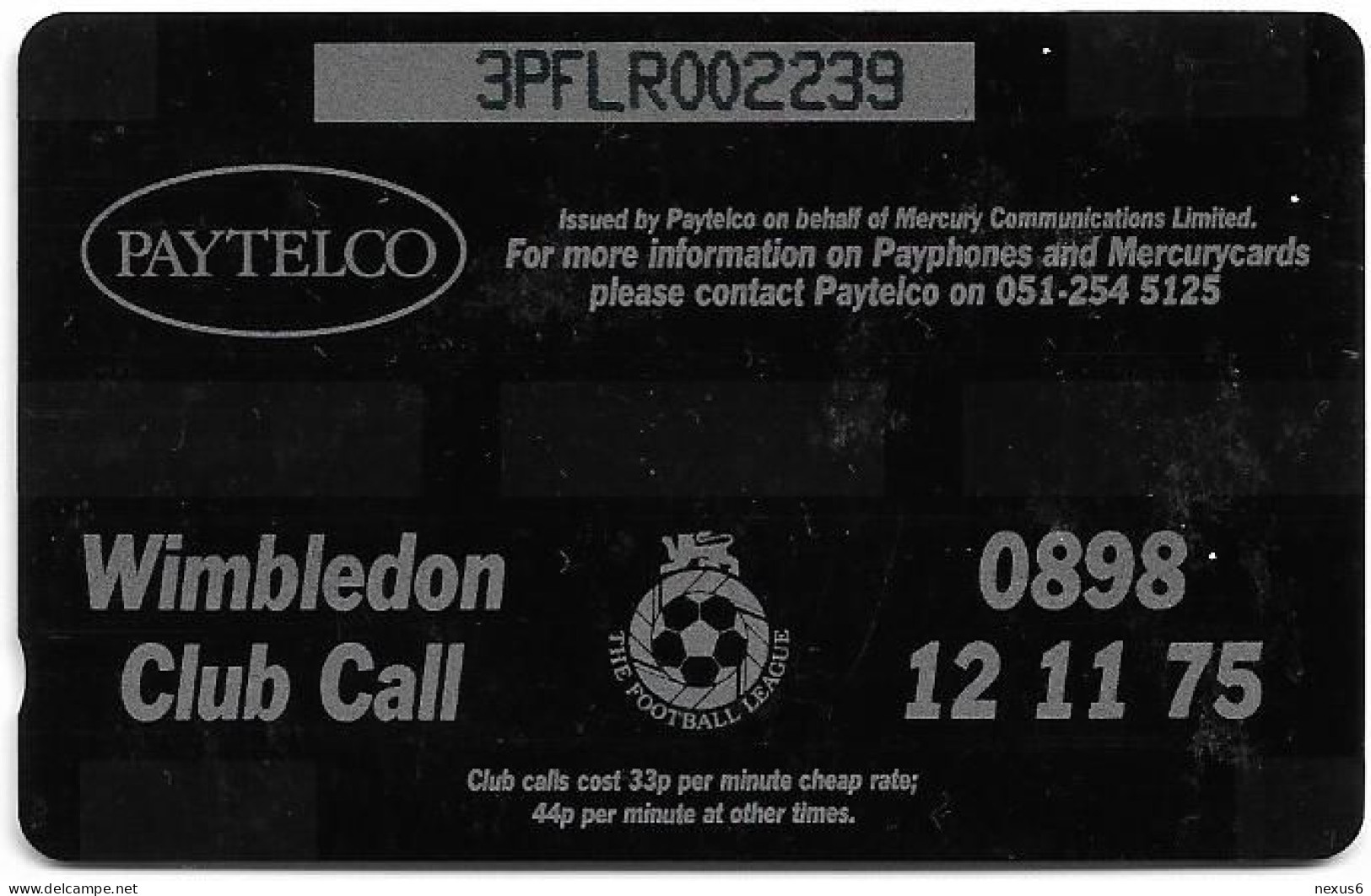 UK (Paytelco) - Football Clubs - Wimbledon Logo - 3PFLR - 5.900ex, Used - [ 4] Mercury Communications & Paytelco