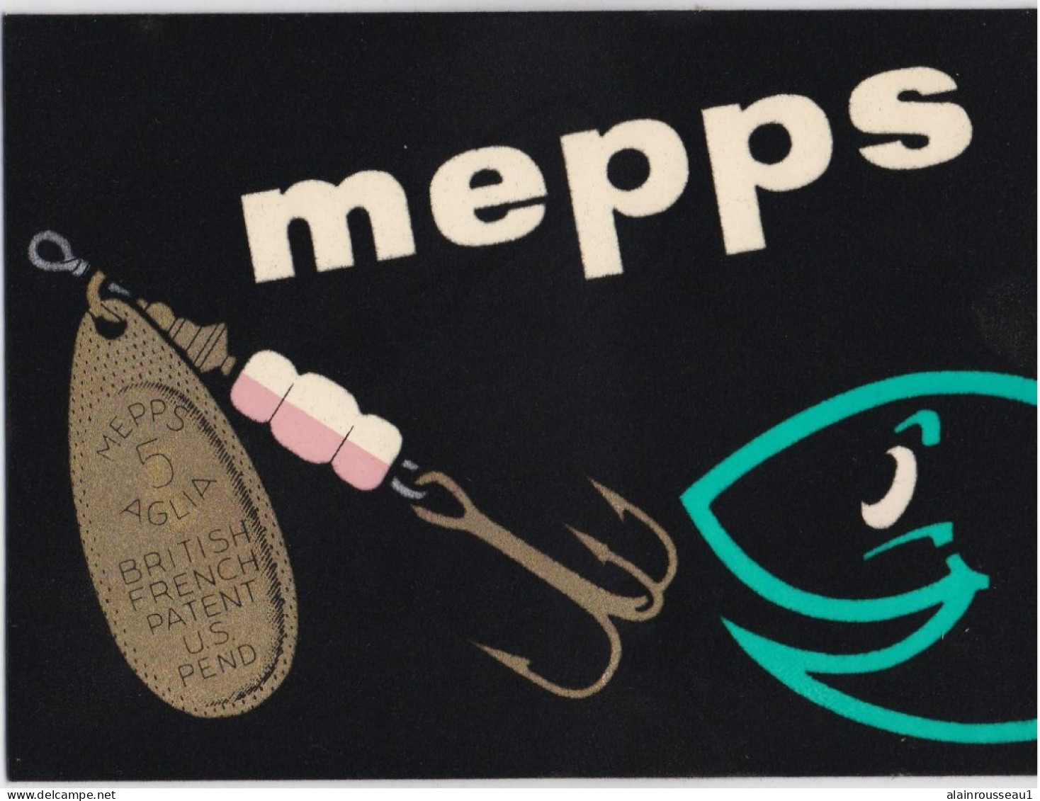 Fischerei - Affichette cartonnée publicitaire texticolor pour les cuillères  de pêche MEPPS