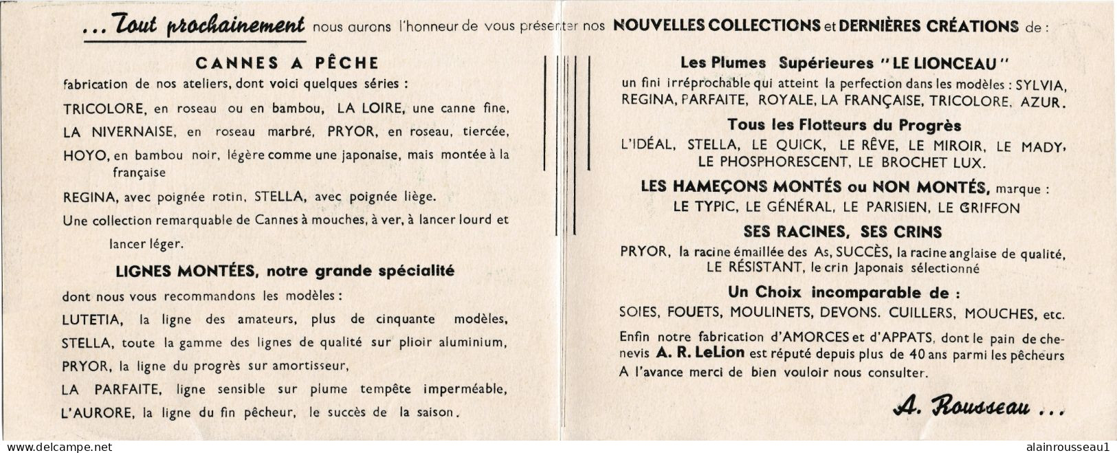 Carton De Visite De La Manufacture D'Articles De Pêche Rousseau - Fishing