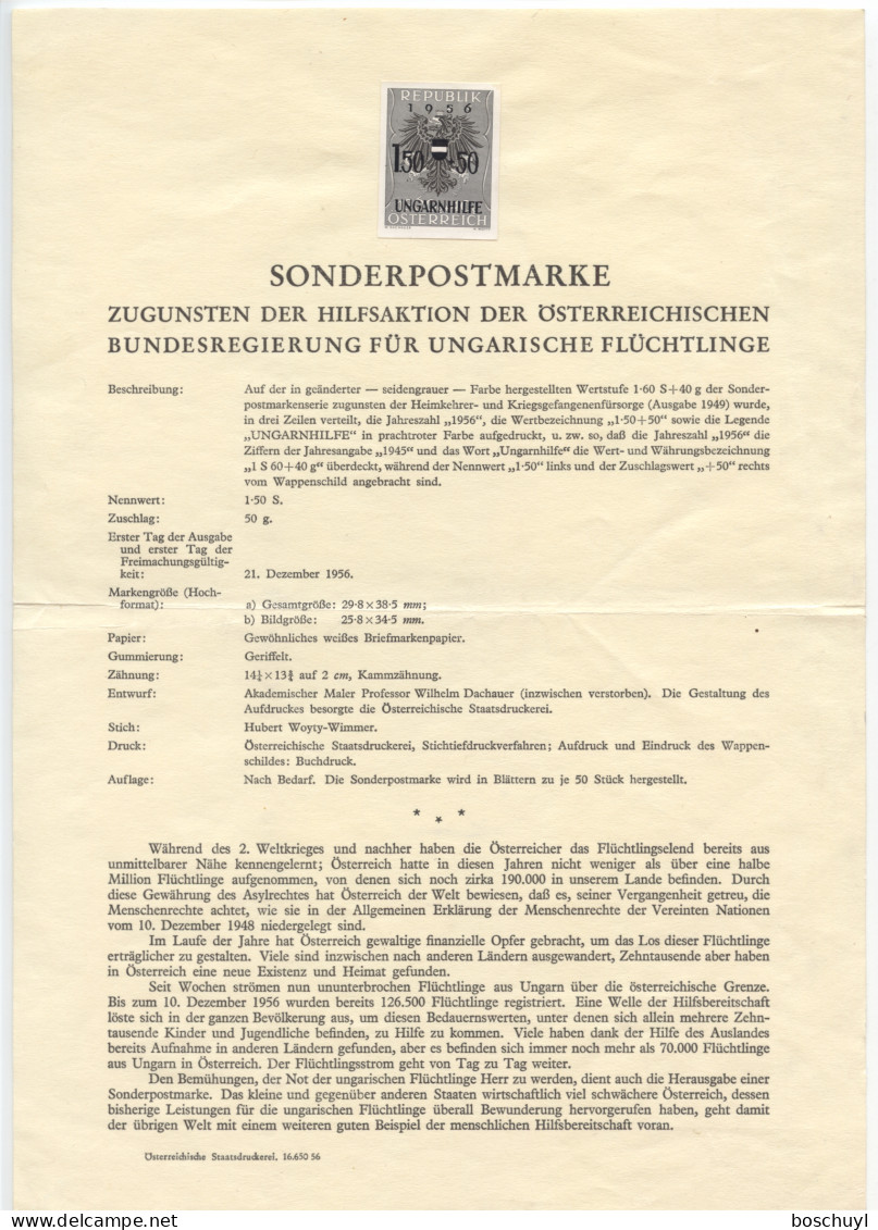 Austria, 1956, Aid For Hungarian Refugees, Imperforated Blackprint On Information Leaflet, MH, Michel 1030 - Flüchtlinge
