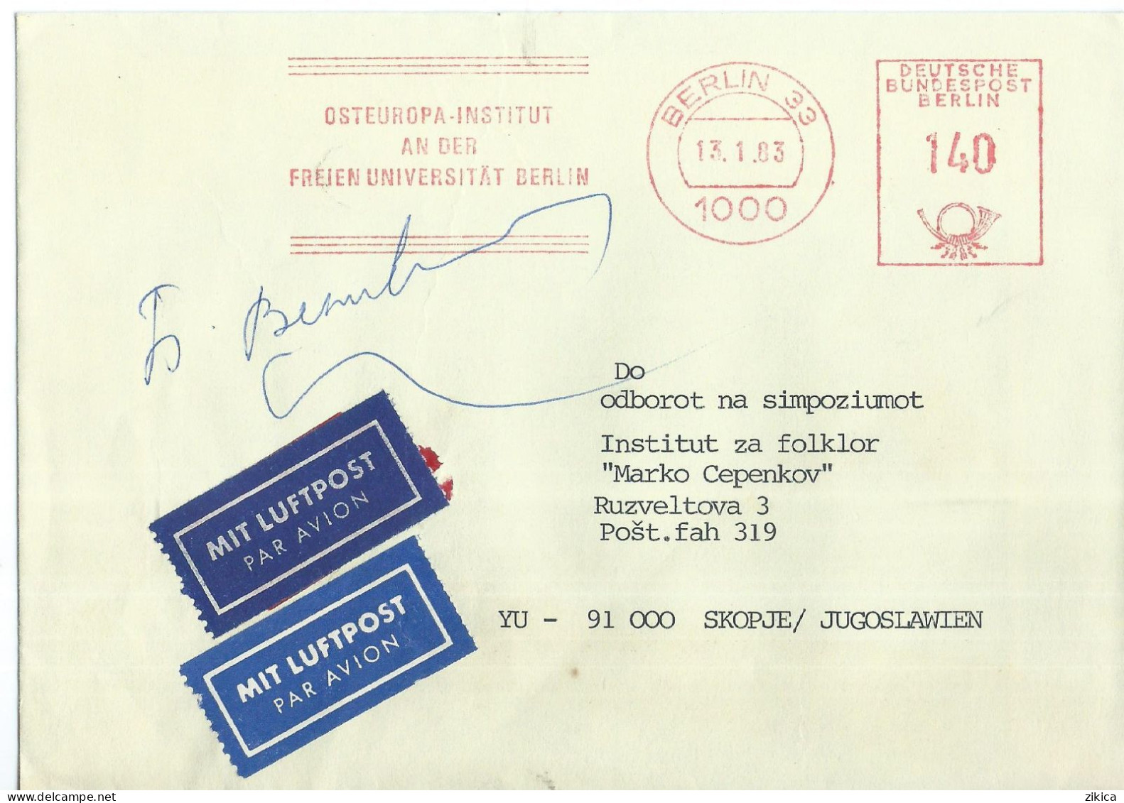 Germany Berlin Cover > Franking Machines (EMA) 1983 - Machines à Affranchir (EMA)