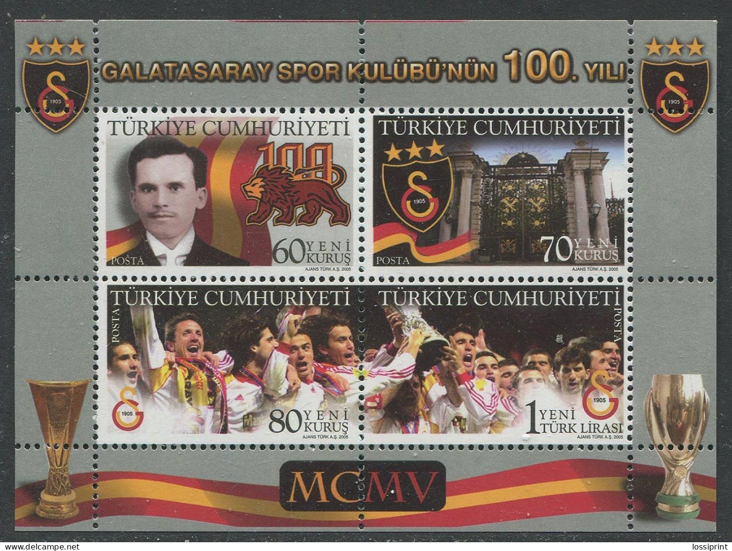 Turkey:Unused Block 100th Anniversary Of Galatasaray Sports Club, 2005, MNH - Ungebraucht