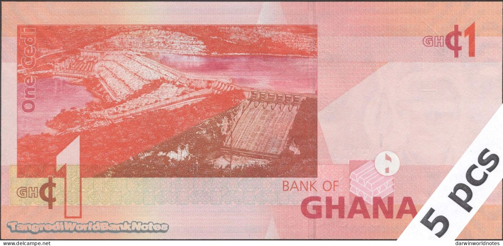 DWN - GHANA P.37f - 1 Cedi 2015 UNC - Various Prefixes - DEALERS LOT X 5 - Ghana