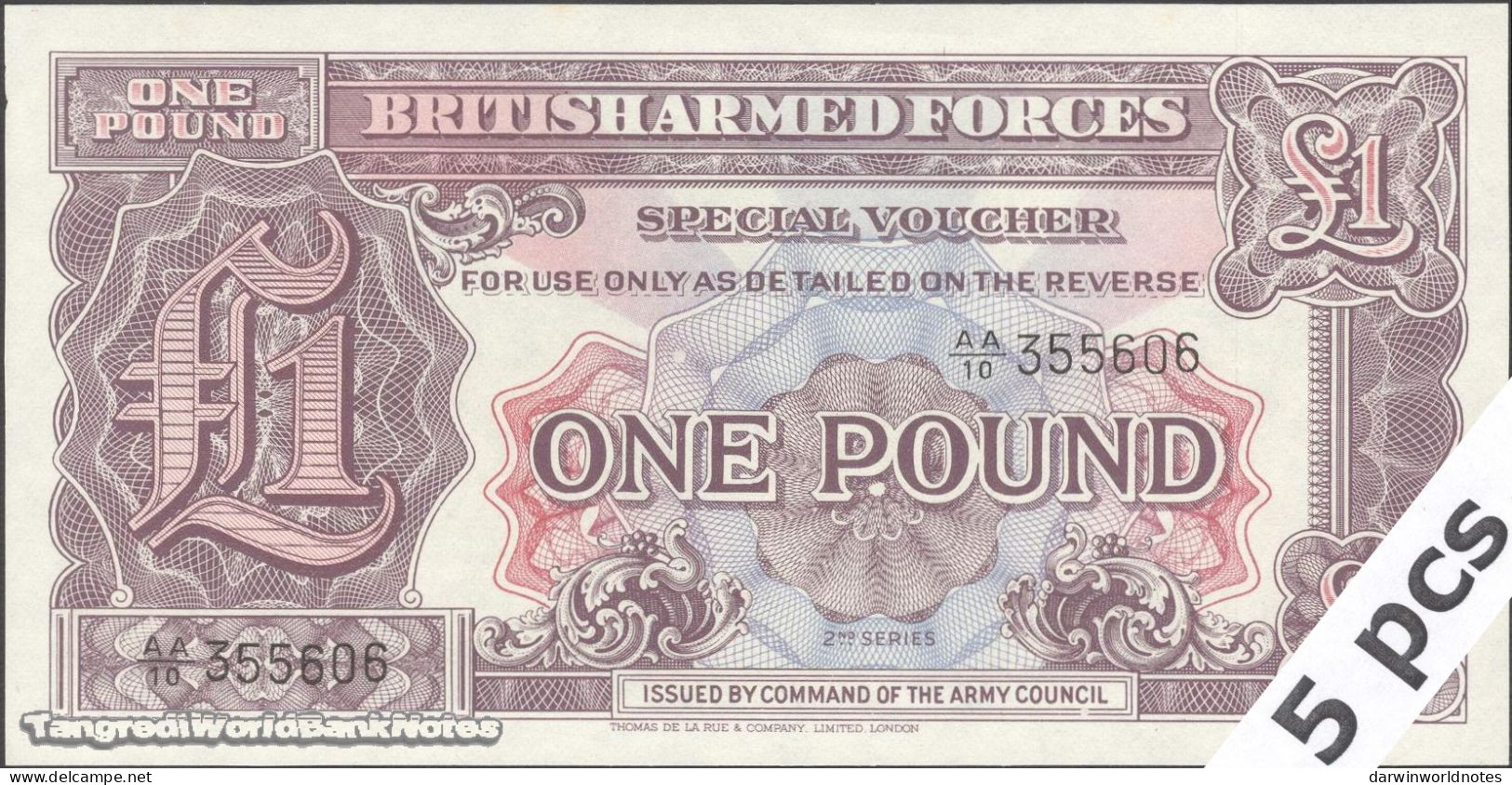 DWN - GREAT BRITAIN (Briish Armed Forces) P.M22a - 1 Pound ND (1948) UNC - Various Prefixes - DEALERS LOT X 5 - British Armed Forces & Special Vouchers