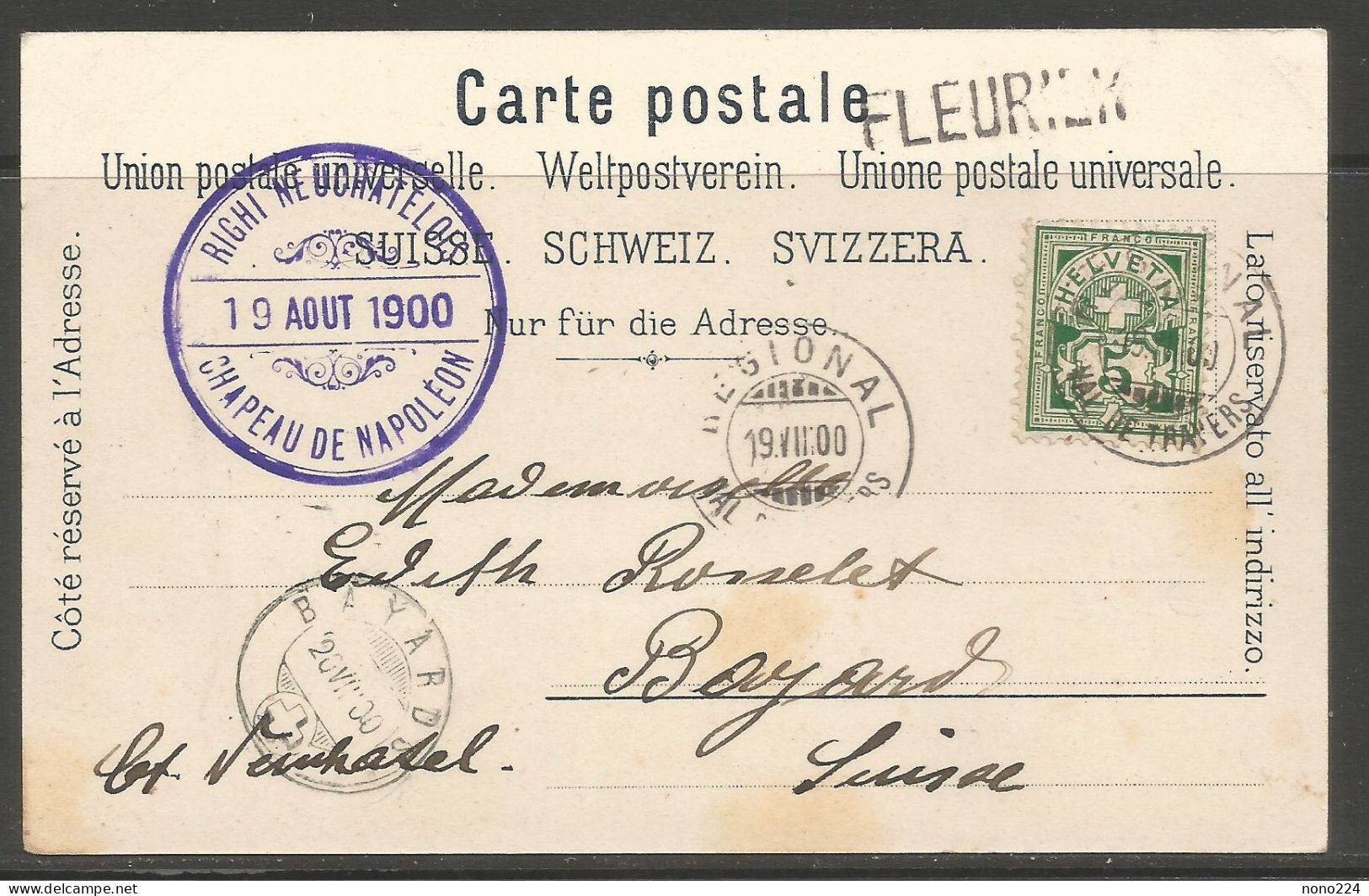 Carte P De 1900 ( Fleurier / Hôtel De La Poste ) - Fleurier