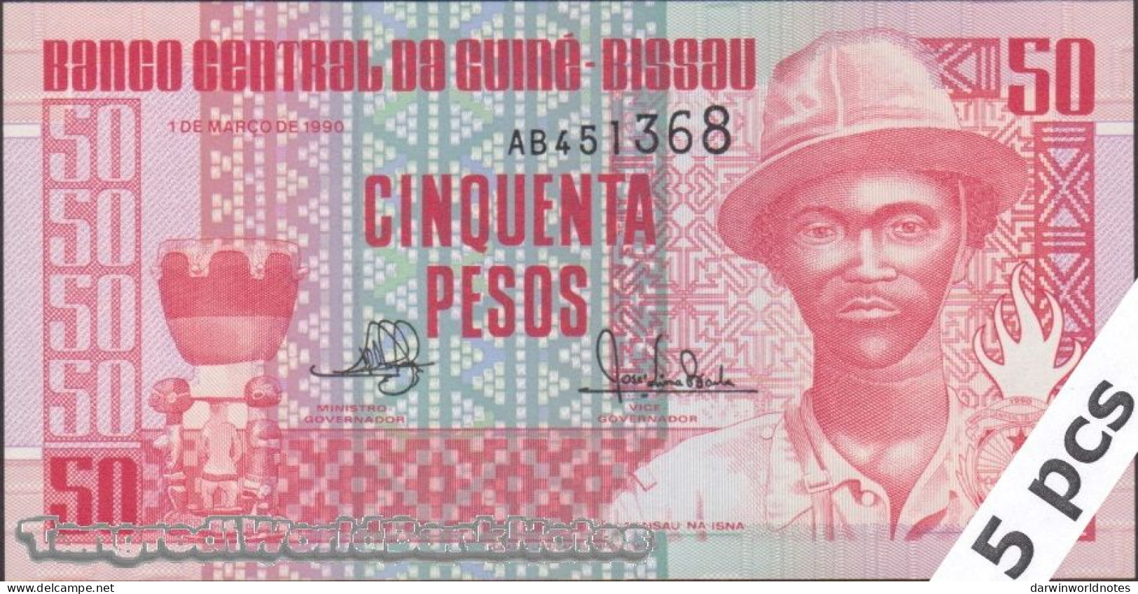 DWN - GUINEA-BISSAU P.10 - 50 Pesos 1990 UNC - Various Prefixes - DEALERS LOT X 5 - Guinea-Bissau