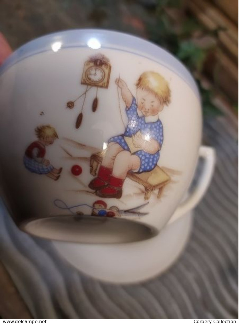 Tasse et soucoupe Décor Enfant Jouet Lourioux Porcelaine Limoges