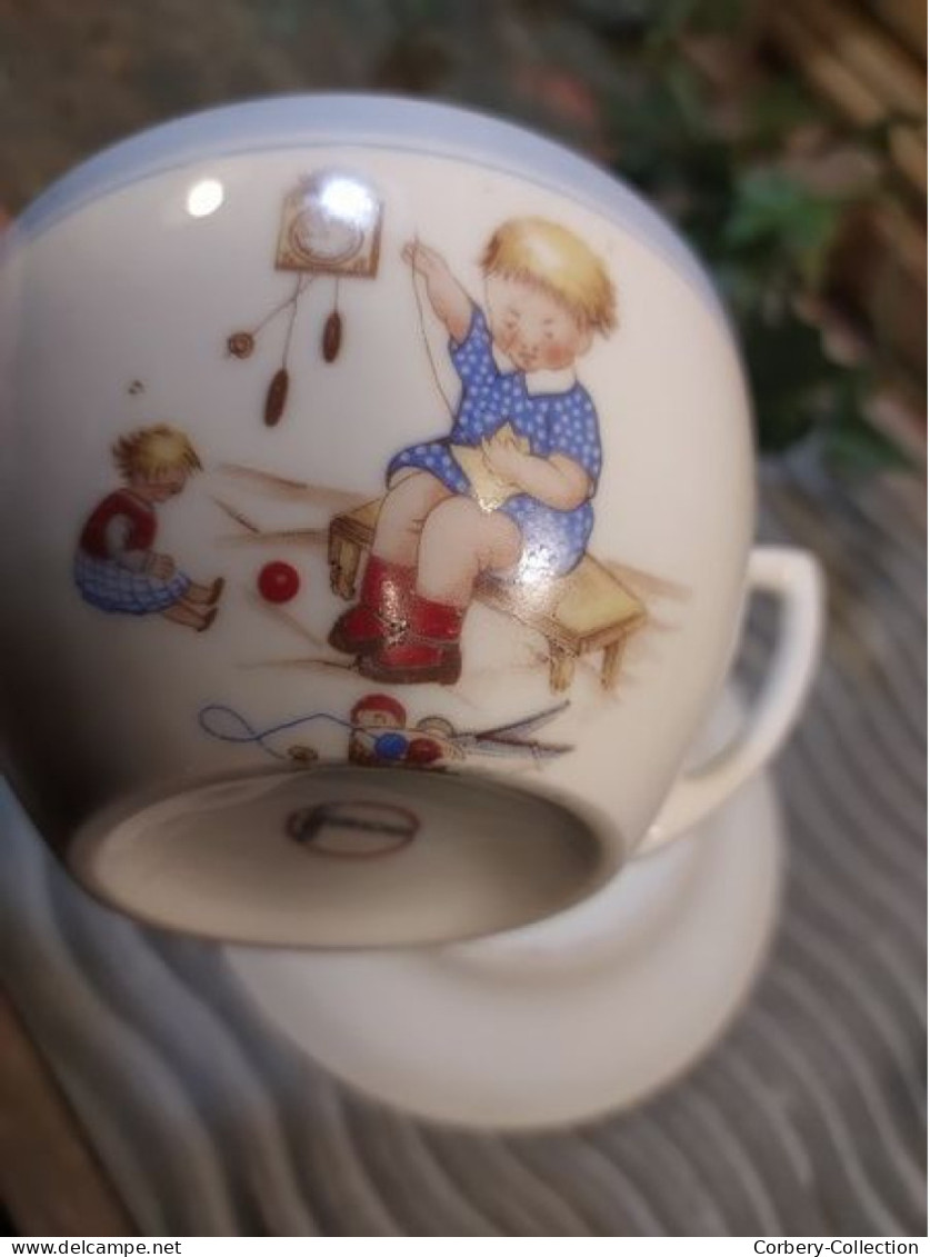 Tasse et soucoupe Décor Enfant Jouet Lourioux Porcelaine Limoges