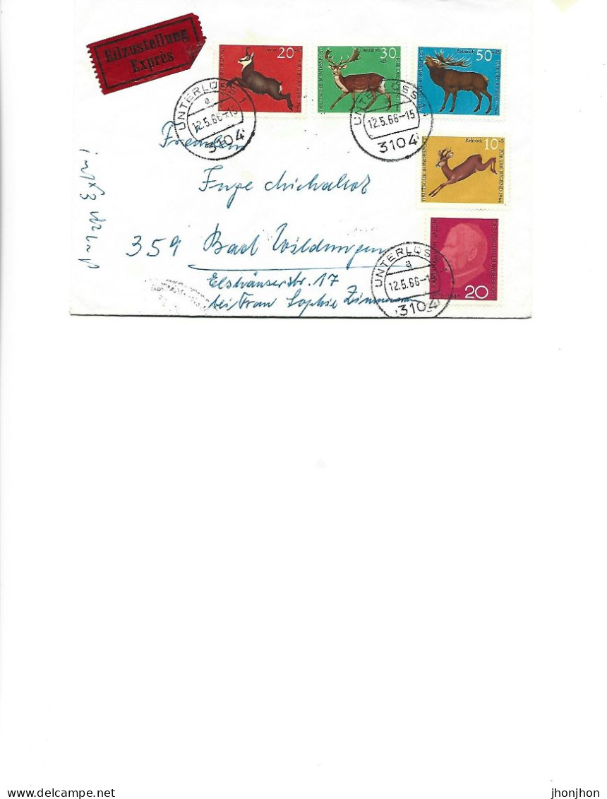 Germany - Registered Letter Express Delivery  In 1966 From Unterluss To Bad Wildungen - Stamps With Wild Animals - Hand-Ball