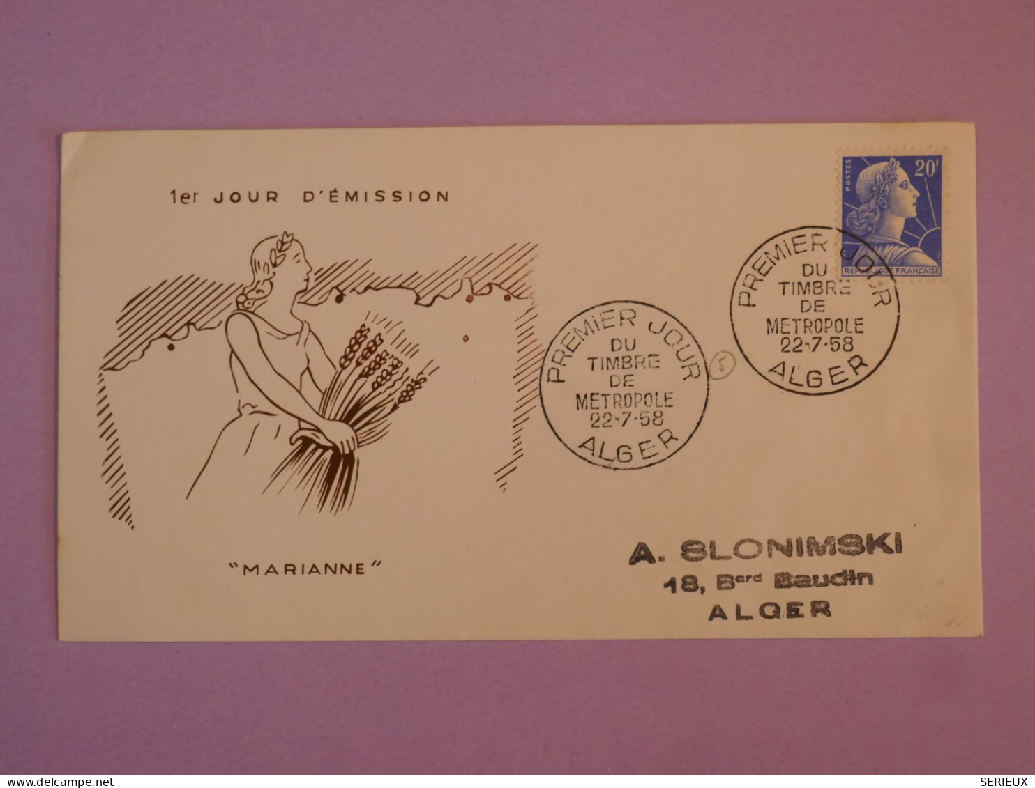 DA6  ALGERIE   BELLE  CARTE FDC   1958   ALGER  + AFF. PLAISANT ++ - FDC