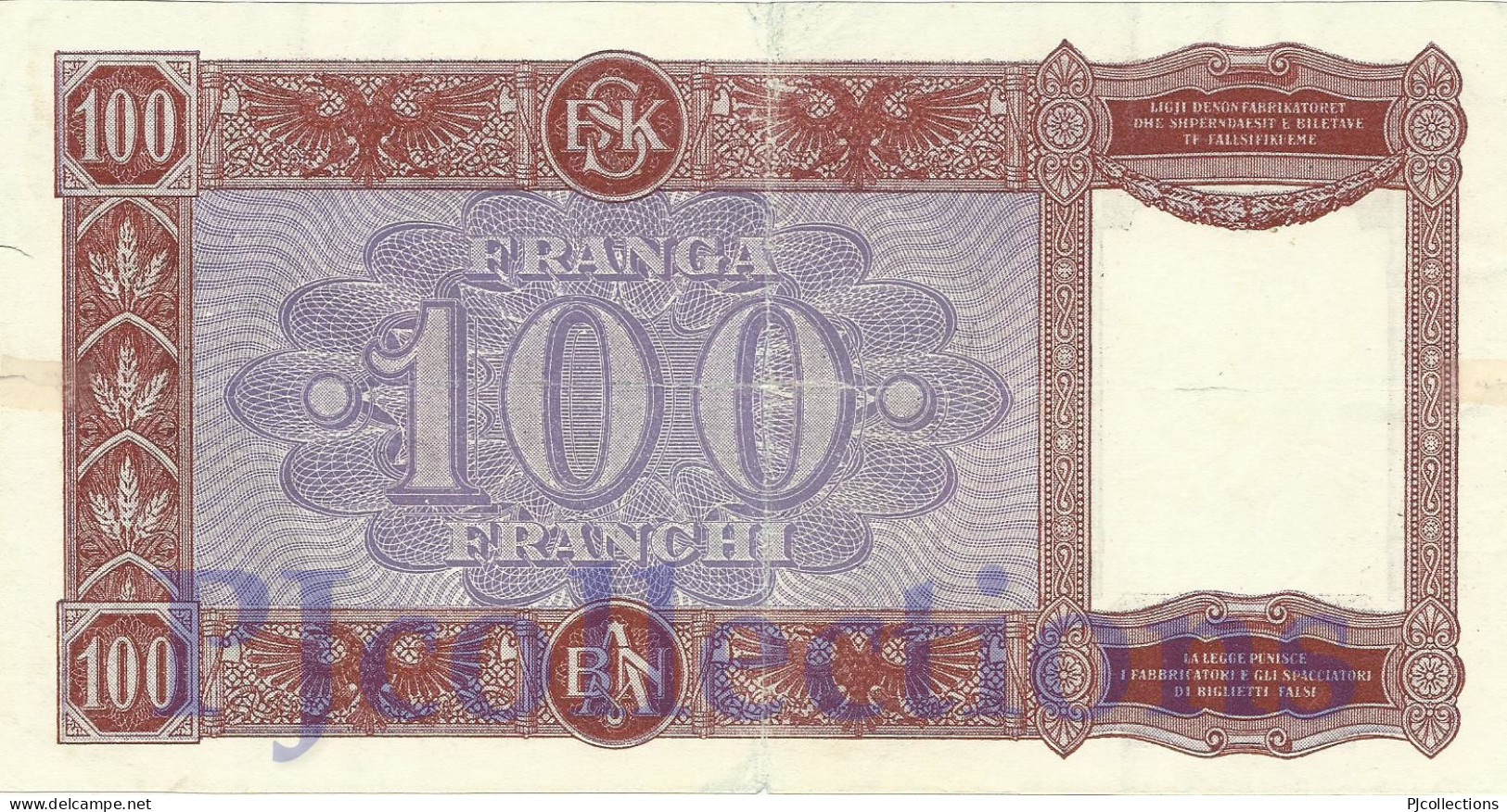 ALBANIA 100 FRANGA 1940 PICK 8 VG/FINE - Albanië