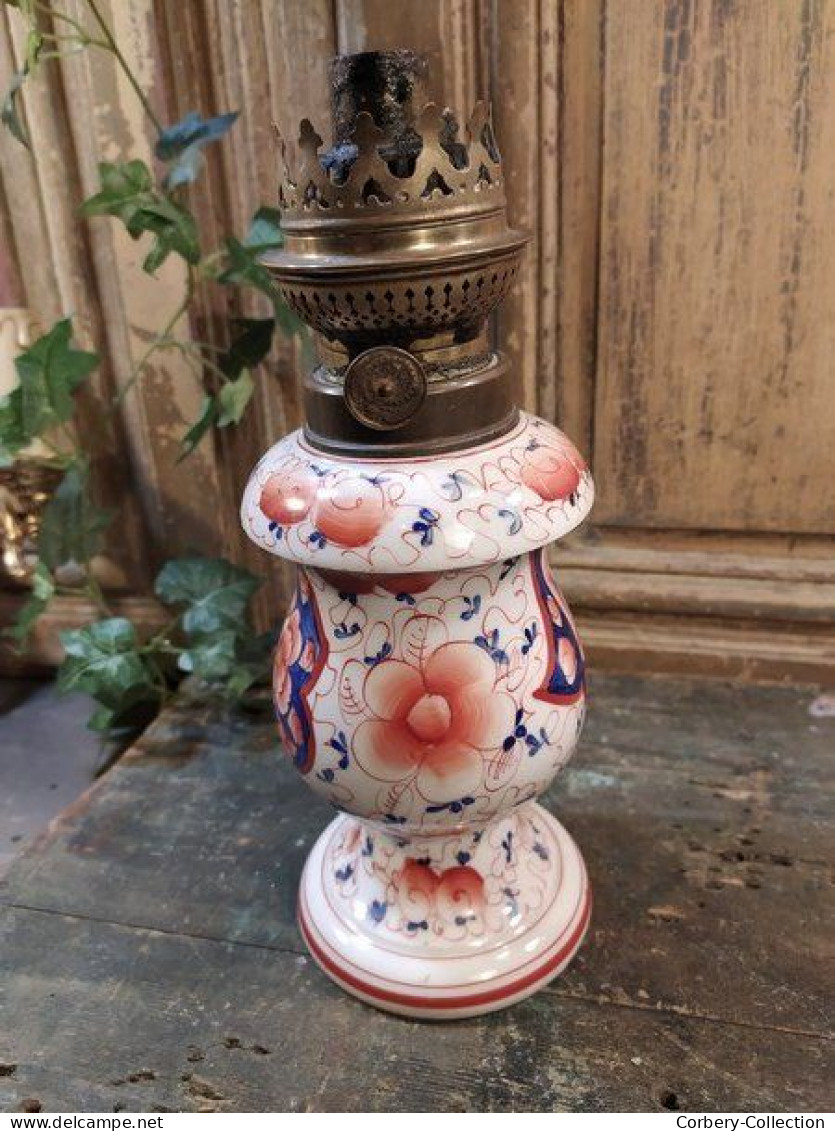 Ancienne Lampe à Pétrole Porcelaine De Bayeux - Lighting & Lampshades