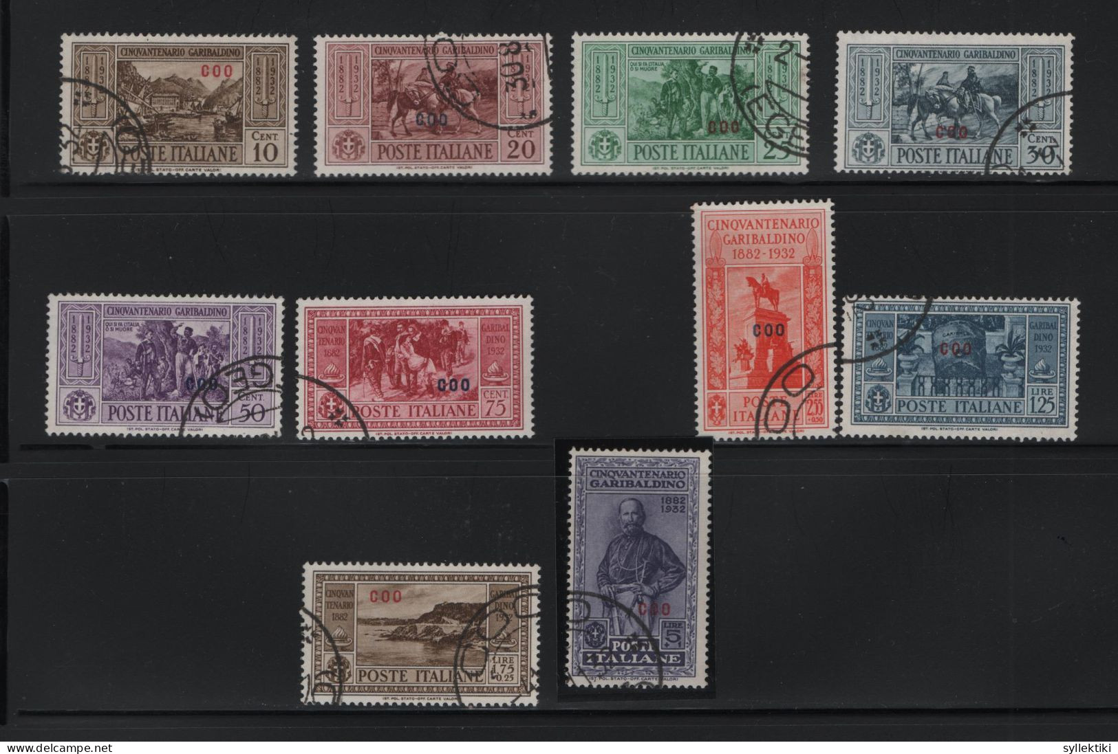 GREECE 1932 DODECANESE GARIBALDI ISSUE PATMO OVERPRINT COMPLETE SET USD STAMPS   HELLAS No 108XI - 117XI AND VALUE EURO - Dodekanisos