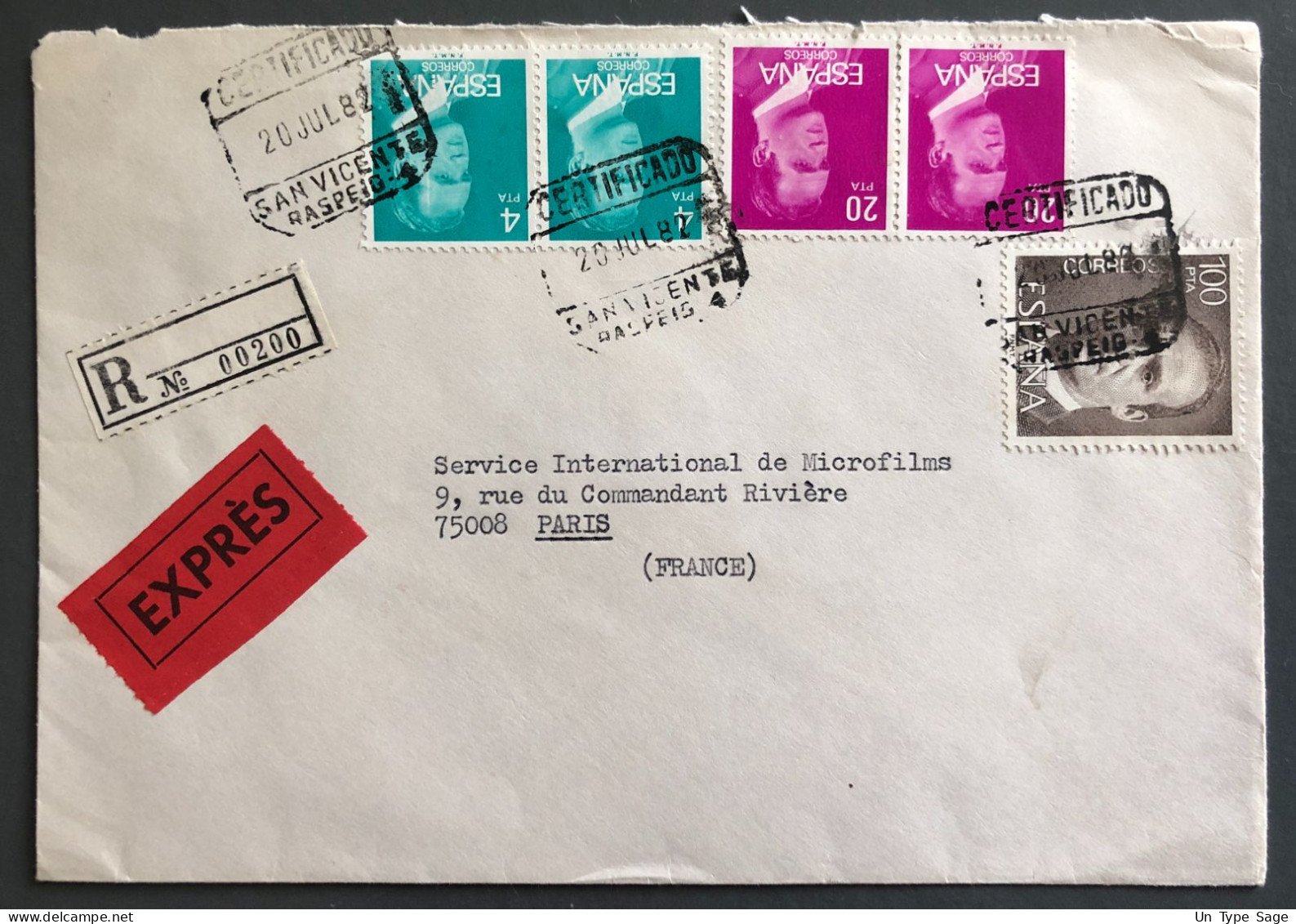 Espagne, Divers Sur Enveloppe Par Exprès De San Vicente 20.7.1982 - (A1175) - Briefe U. Dokumente