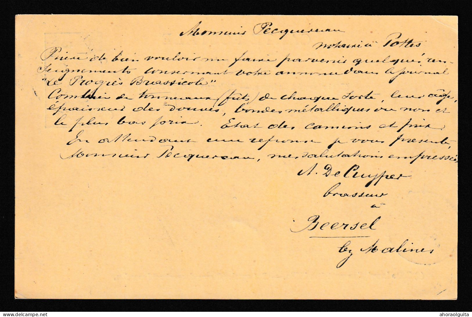 DDEE 524 - Entier Postal Armoiries HEYST OP DEN BERG 1897 Vers CELLES - Signé De Cuyper , Brasseur à BEERSEL Lez MALINES - Biere