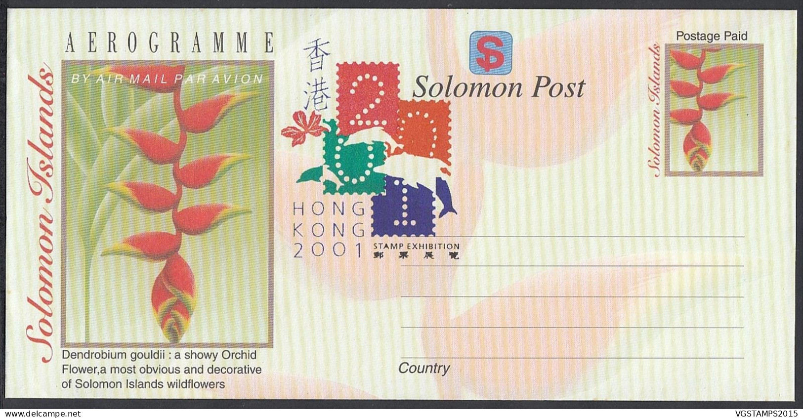 îles Salomon 2000 - Entier Postal Sur Aérogramme. Expo Hong Kong .Theme: "Orchidée"-"Cascades" ...  (VG) DC-11883 - Solomon Islands