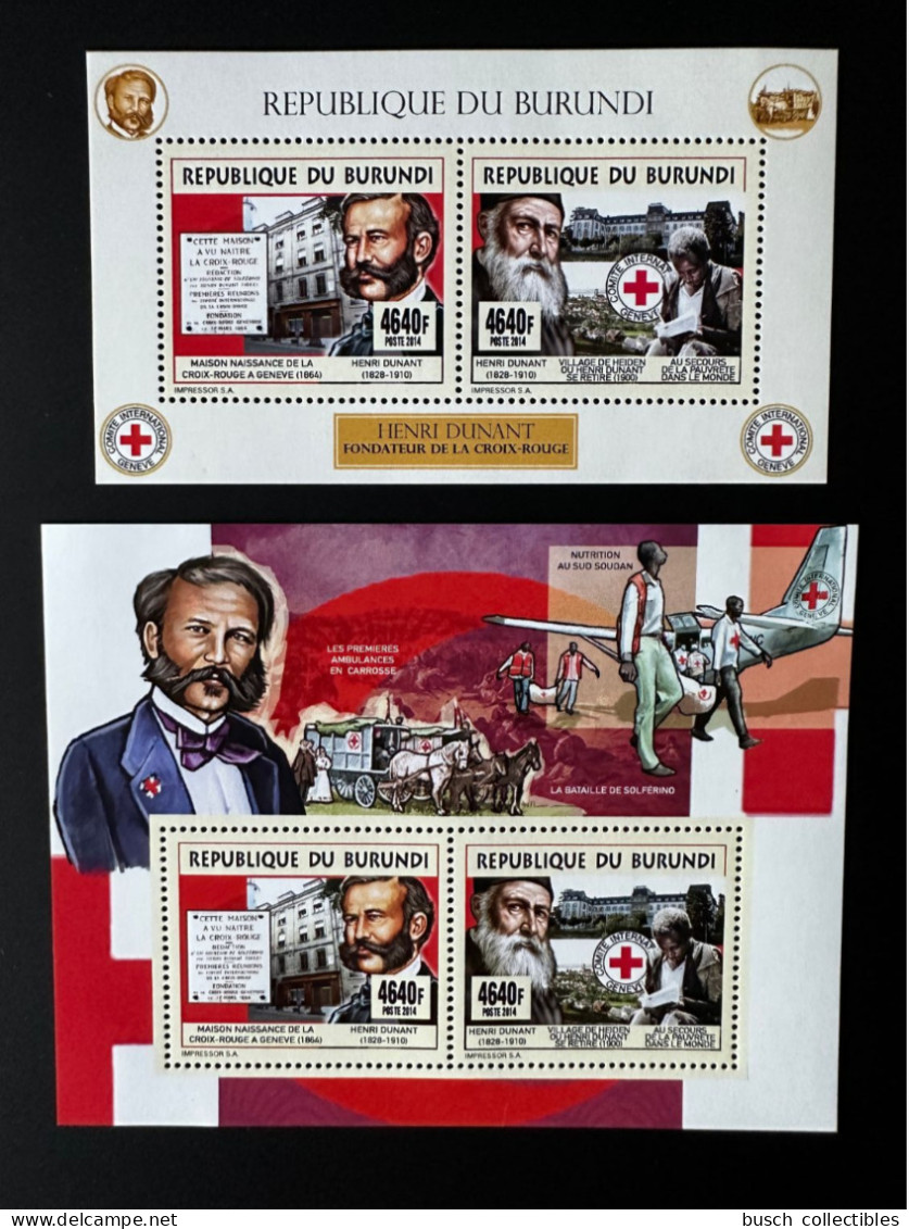 Burundi 2014 / 2015 Mi. 3538 - 3539 Bl. 535 - 536 Henri Dunant Fondateur Croix-Rouge Red Cross Rotes Kreuz Airplane - Cruz Roja