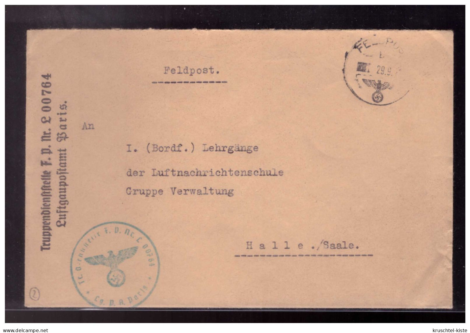 Dt- Reich (023153) Felpostbrief Stummer Stempel Feldpostnummer Durch Blocks Ersetzt Gelaufen Luftgauamt Paris - Feldpost World War II