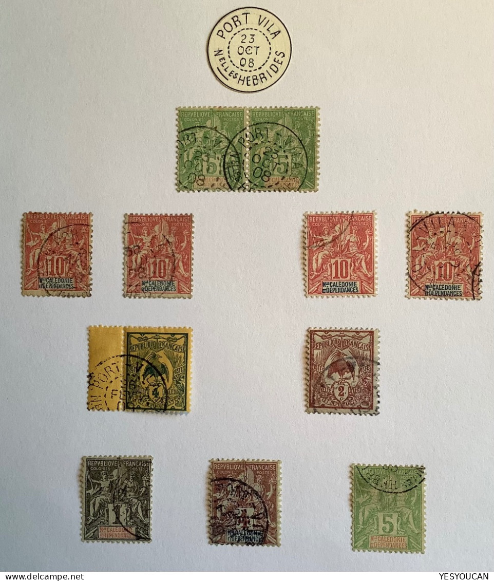 PORT VILA NOUVELLES HEBRIDES 1903-1906 Rare Précurseur Sur Timbres Nouvelle Calédonie (type Groupe, Cagou New Forerunner - Used Stamps