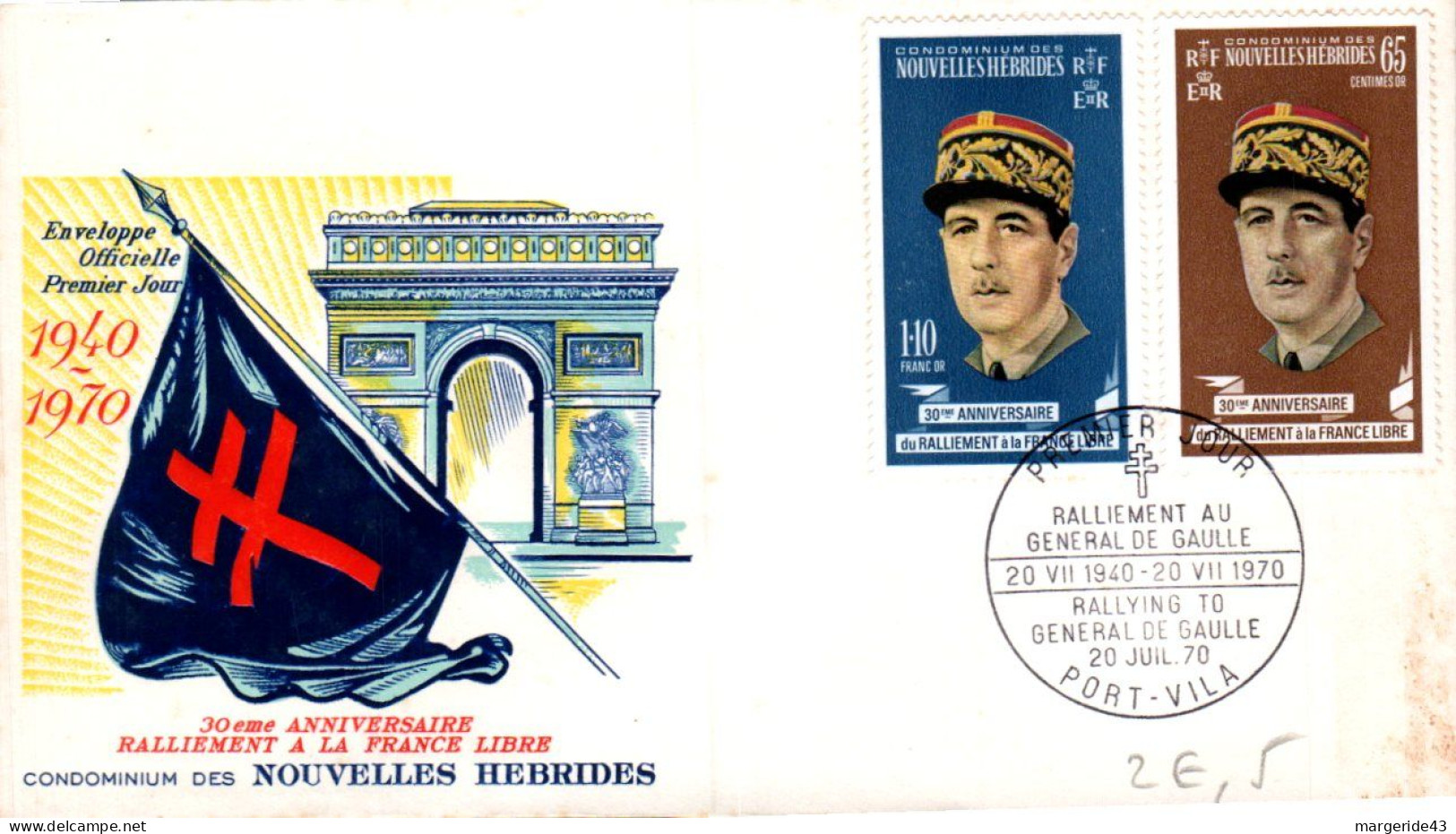 NOUVELLES HEBRIDES FDC 1970 30 ANS RALLIEMENT A DE GAULLE - FDC