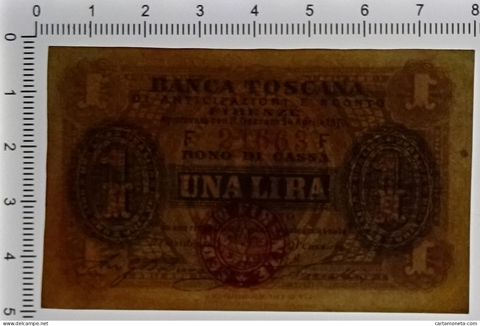 1 LIRA BANCA TOSCANA DI ANTICIPAZIONI E SCONTO FIRENZE 24/04/1870 SPL/SPL+ - Autres & Non Classés