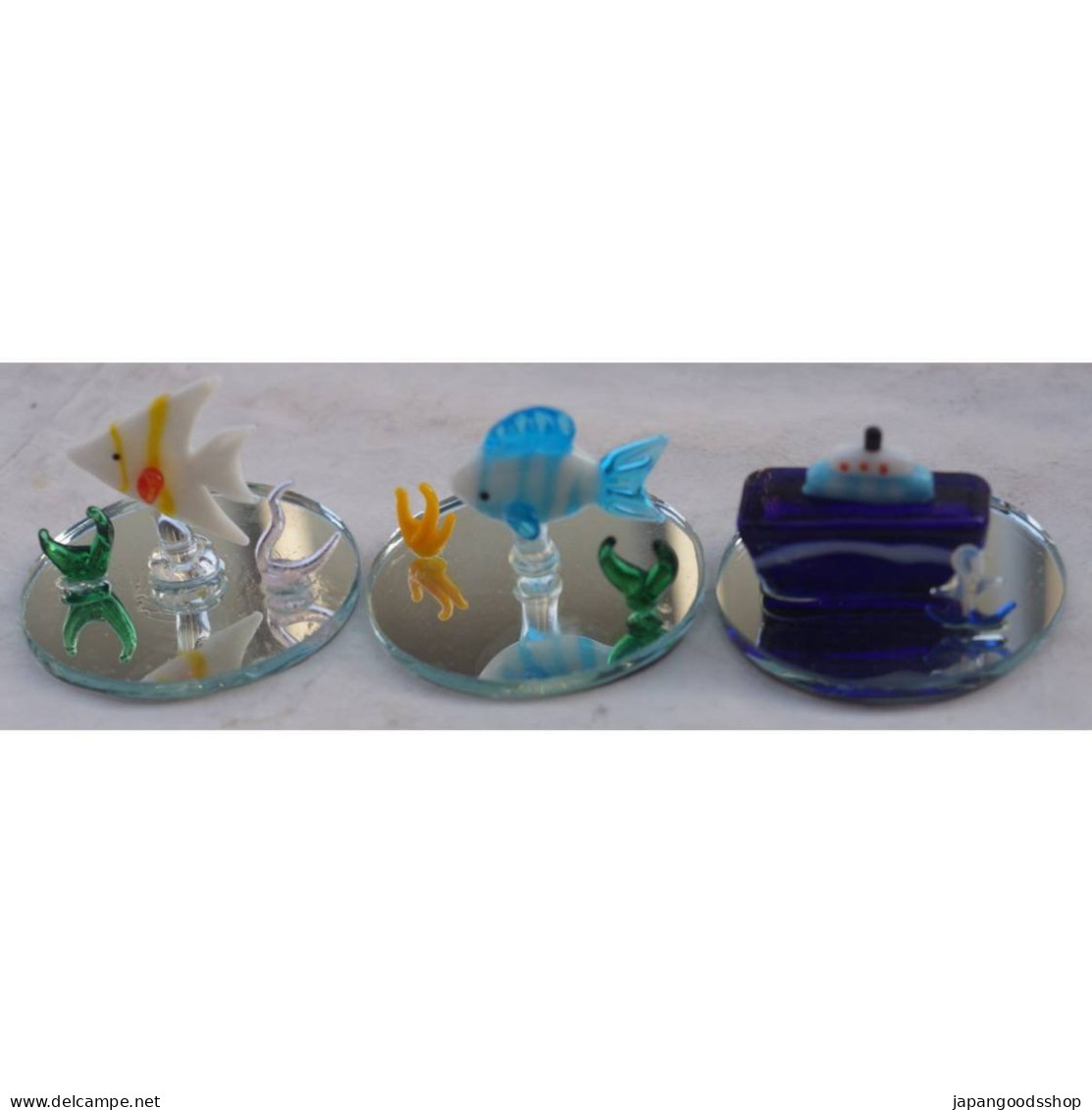 3 Small Glass Figurines Marine Life - Fish