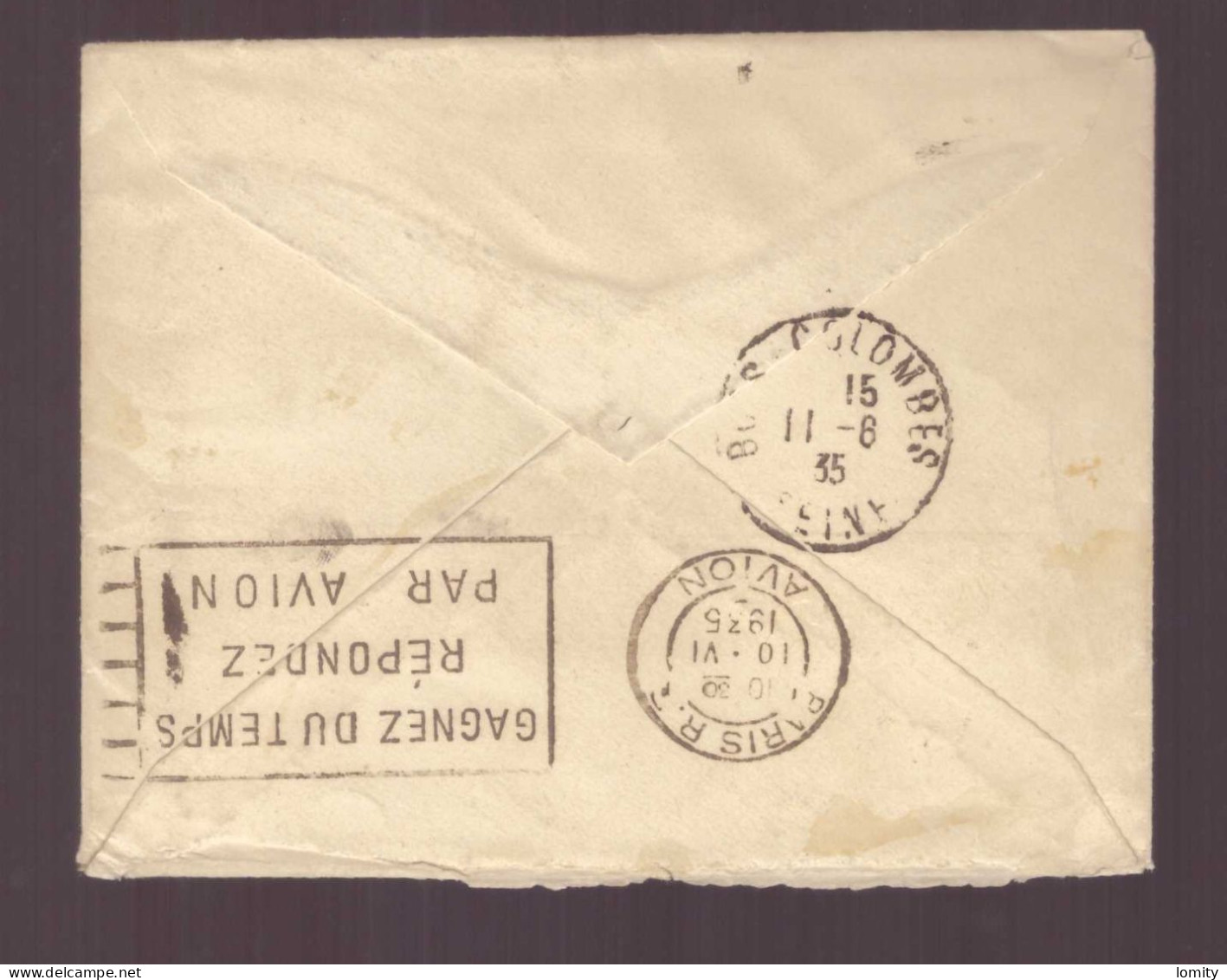 Australie Lettre Cachet 1935 2 Timbres Oblitération Paris RP Avion Gagnez Du Temps Répondez Par Avion - Briefe U. Dokumente