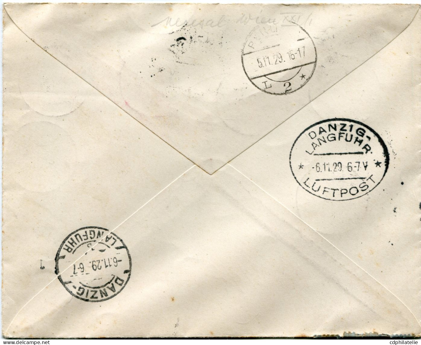 AUTRICHE LETTRE RECOMMANDEE PAR AVION DEPART WIEN 3 XI 29 POUR DANTZIG - Lettres & Documents