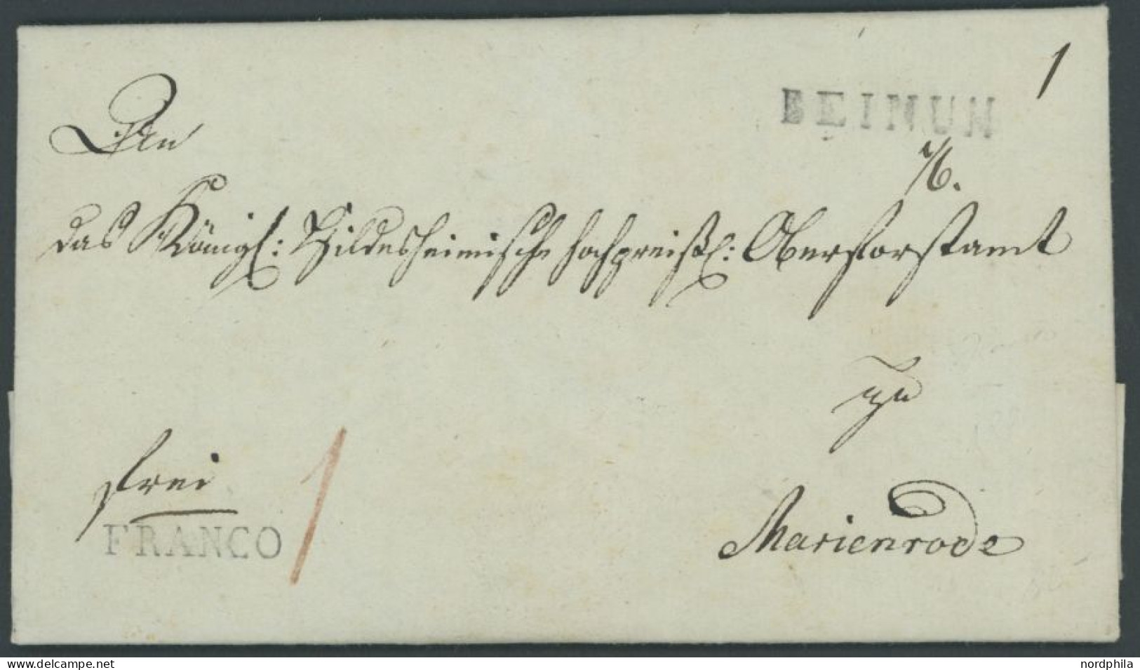 HANNOVER BEINUM, L1 Auf Brief (1820) Mit Inhalt Nach Marienrode, L1 FRANCO, Pracht - Vorphilatelie