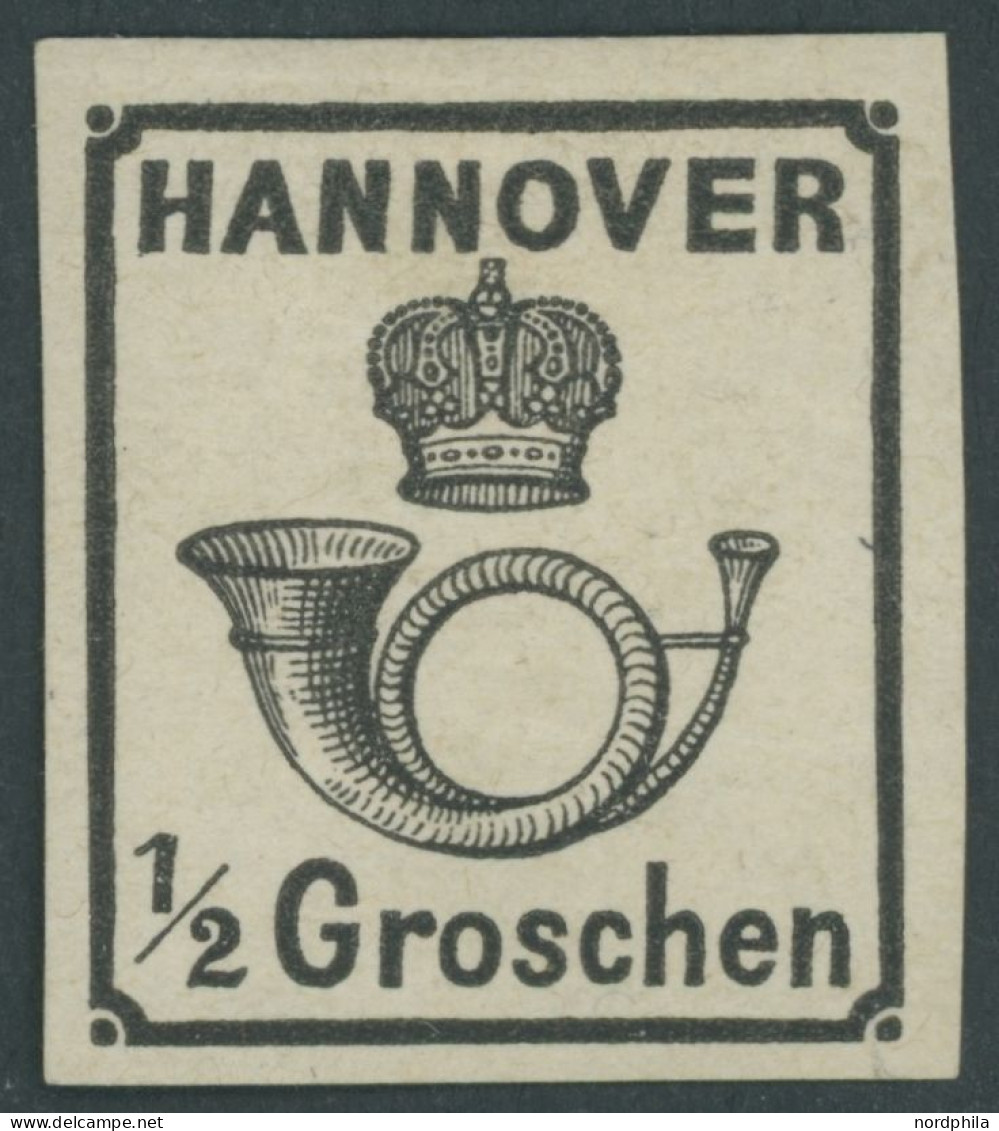 HANNOVER 17y , 1860, 1/2 Gr. Schwarz, Breitrandig, Falzreste, Pracht, Mi. 120.- - Hanover