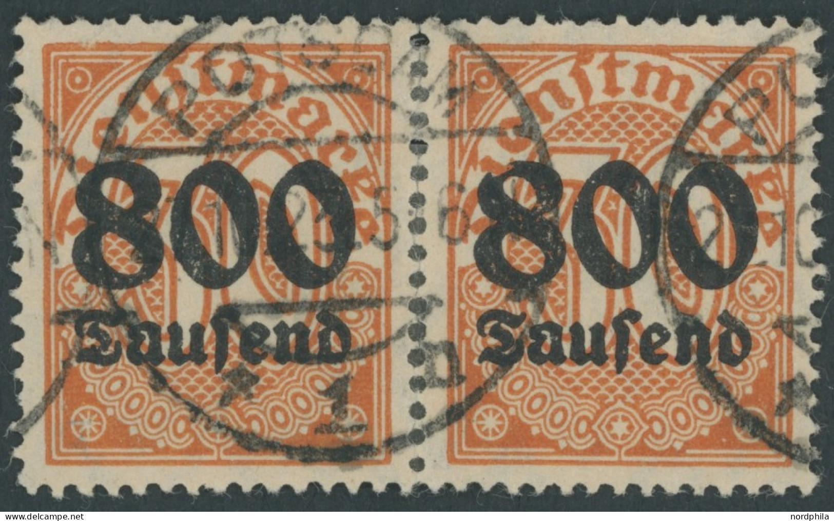 DIENSTMARKEN D 95Y O, 1923, 800 Tsd. M. Auf 30 Pf. Dunkelrotorange Im Waagerechten Paar, Wz. 1, Normale Zähnung, Pracht, - Officials