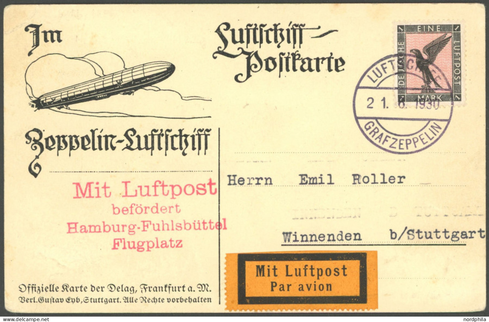 ZEPPELINPOST 68Ab BRIEF, 1930, Deutschlandfahrt, Bordpost, Friedrichshafen-München, München-Berlin, Berlin-Hamburg, Prac - Correo Aéreo & Zeppelin