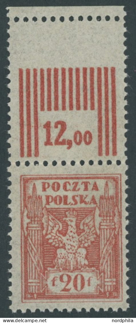 OBERSCHLESIEN 3L , Östliches Oberschlesien: Reguläre Ausgabe, 1922, 20 F. Wappenadler Mit Oben Anhängendem Leerfeld, Pos - Autres & Non Classés