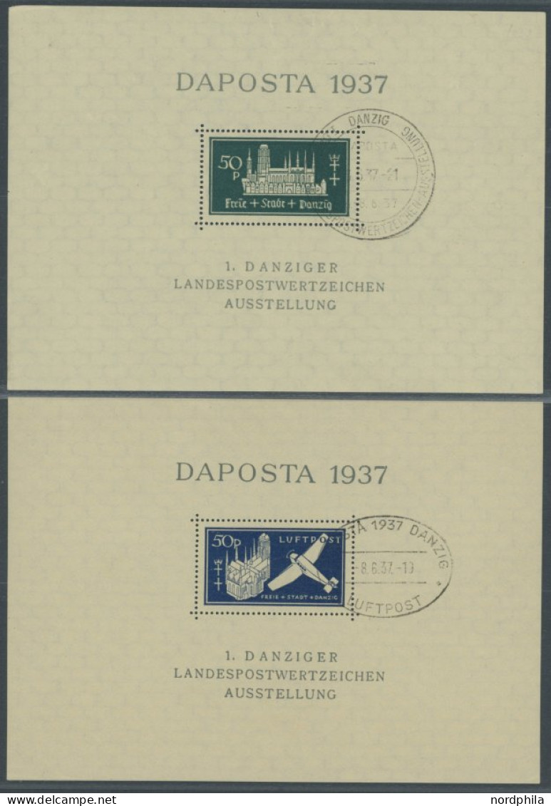 FREIE STADT DANZIG Bl. 1/2bI O, 1937, Blockpaar DAPOSTA Mit Plattenfehler 7 In 1937 Oben Eingekerbt , Sonderstempel, Pra - Autres & Non Classés