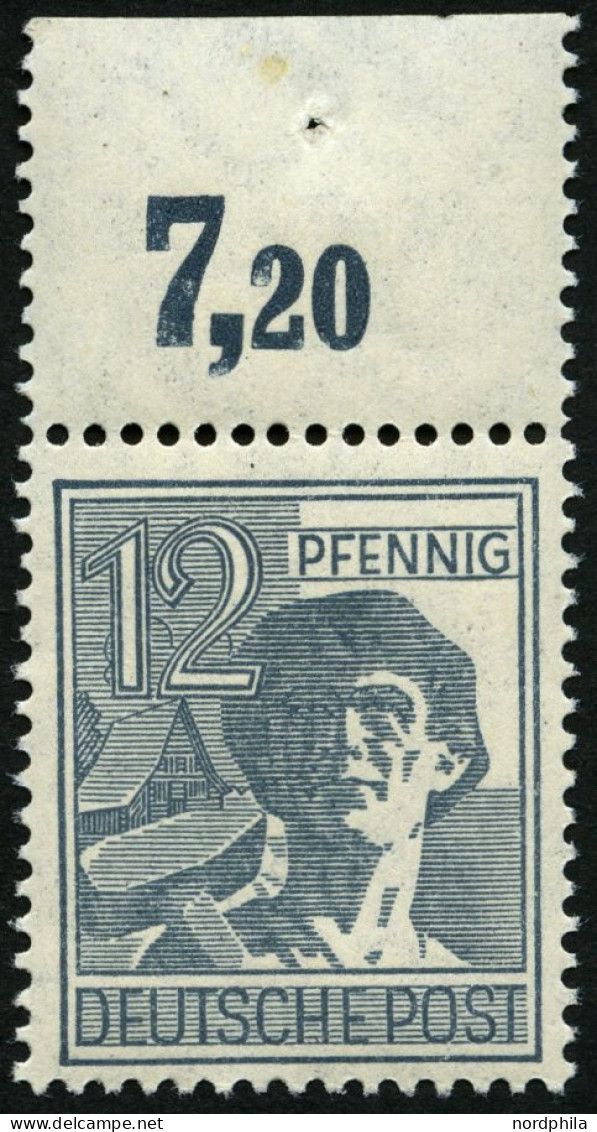 ALLIIERTE BES. 947POR , 1947, 12 Pf. Dunkelgrautürkis, Plattendruck, Oberrandstück, Durchgezähnt, Pracht, Mi. 150.- - Otros & Sin Clasificación